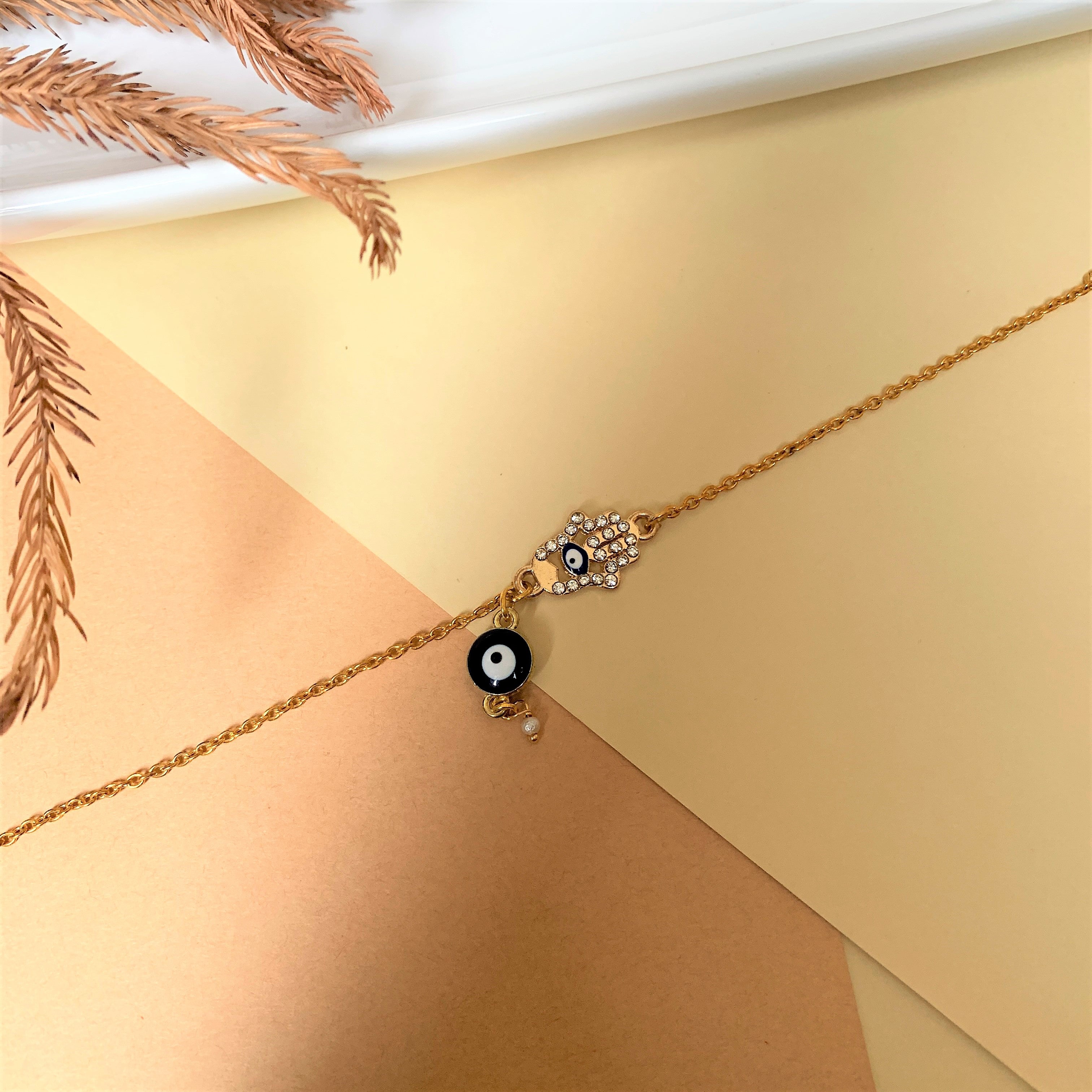 HAMSA HAND EVIL EYE BRACELET WITH HANGING CHARM