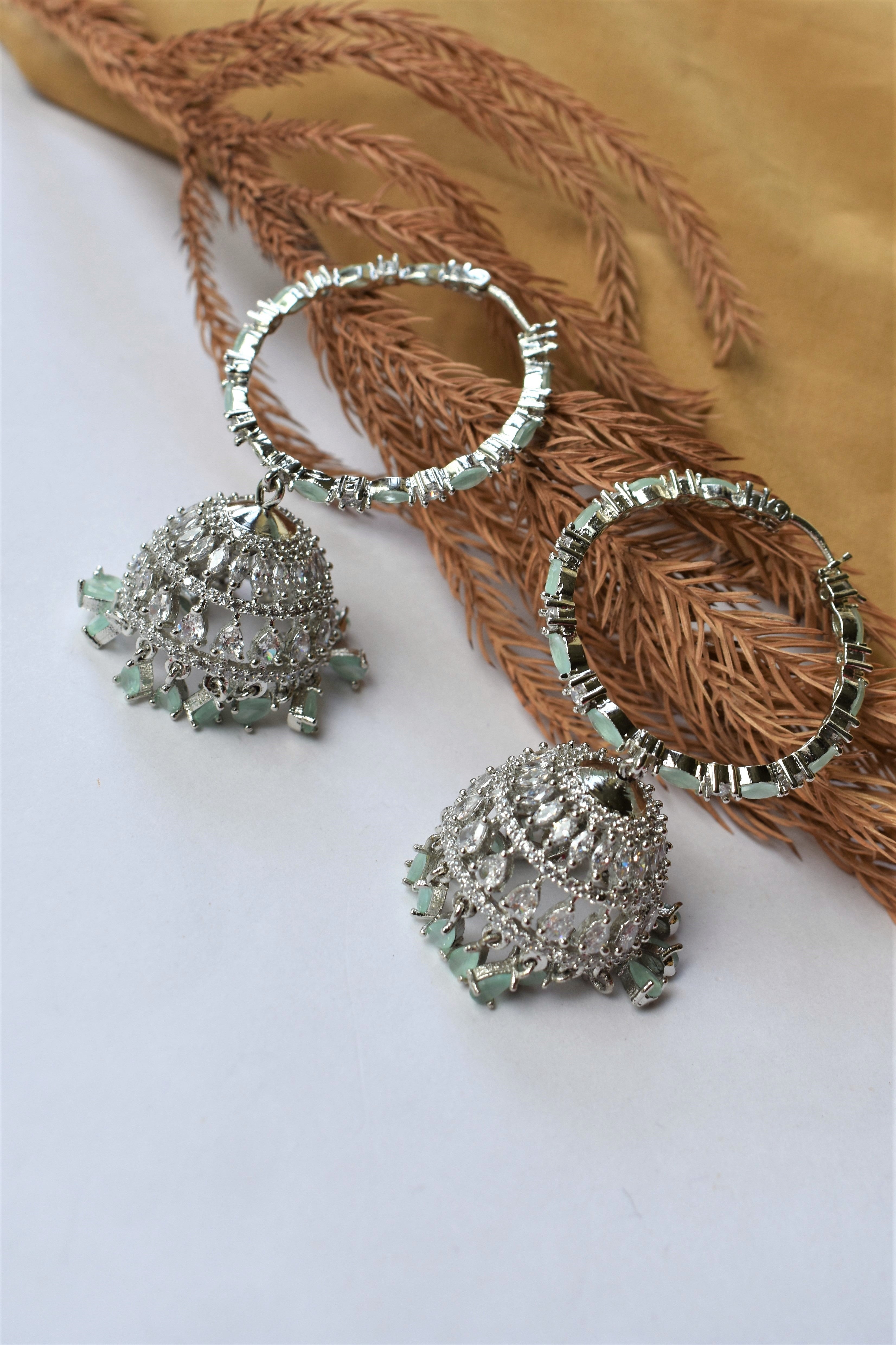 MADELYN AMERICAN DIAMOND MINT JHUMKI