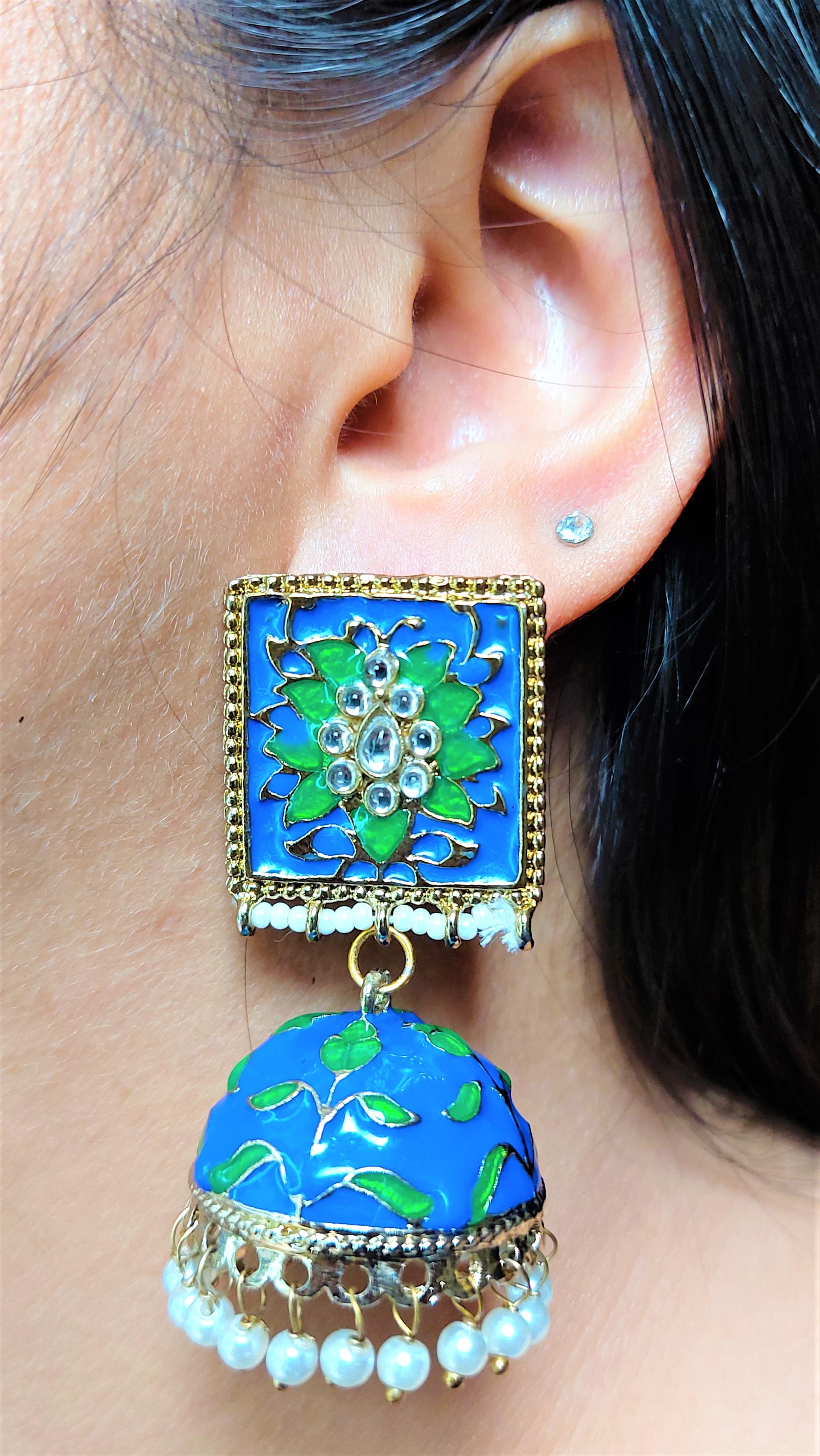 BLUE ENAMEL JHUMKA EARRING