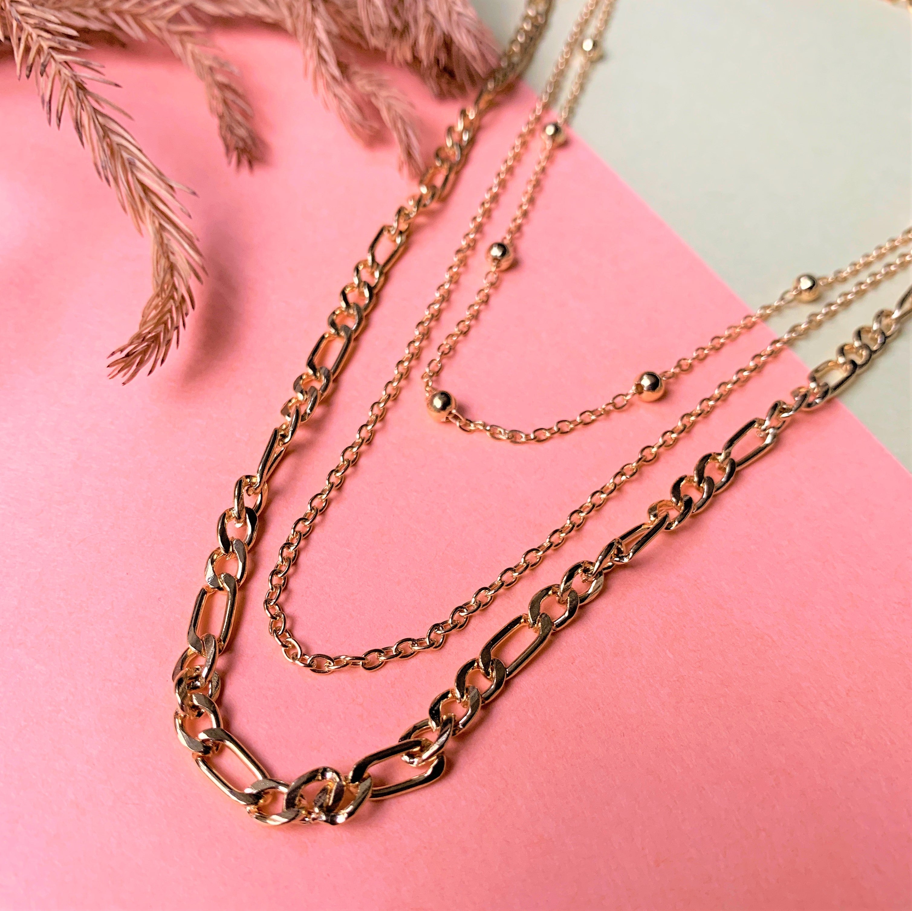 Gold Plated Multi Design Chain Necklace