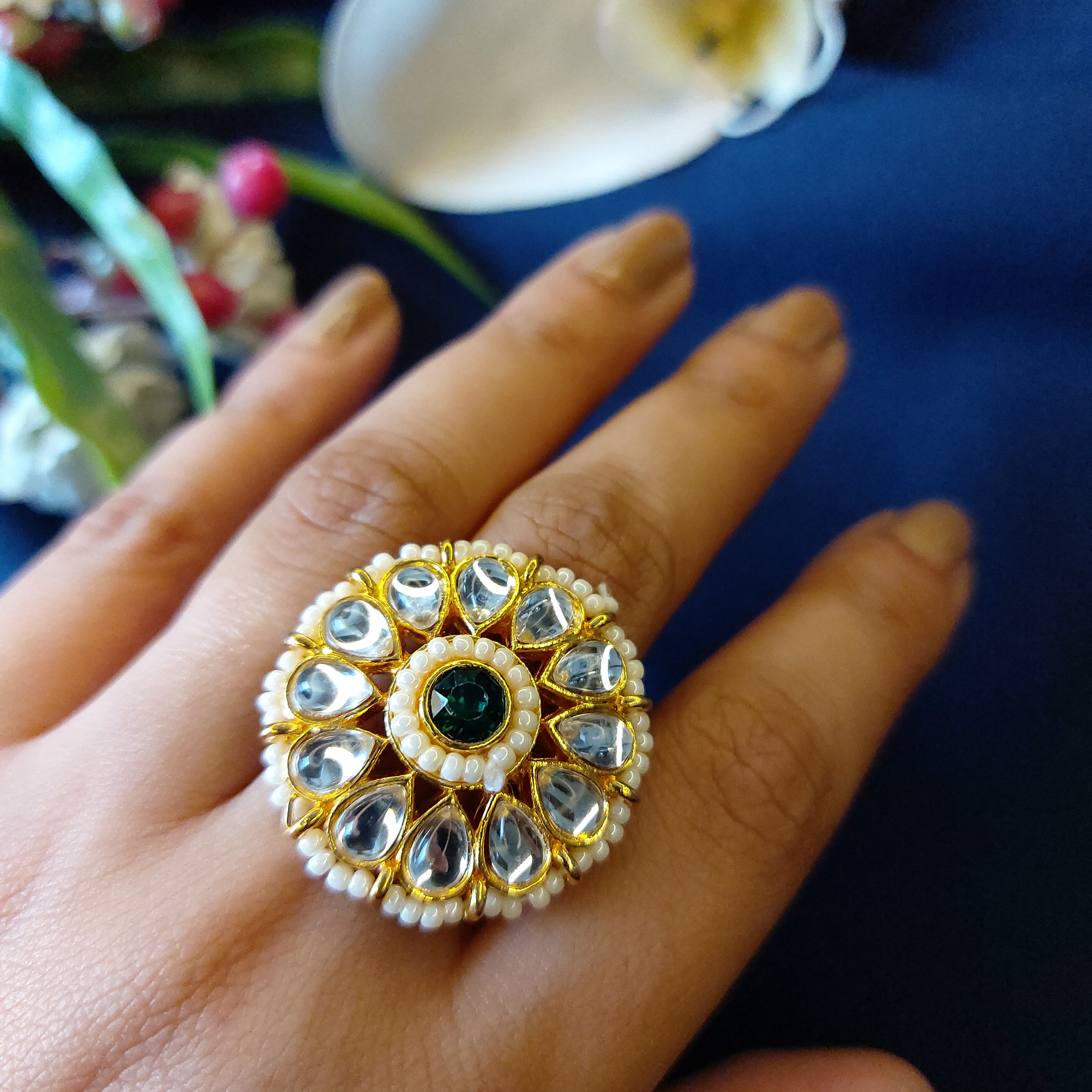 Ikya Kundan Adjustable Statement Ring