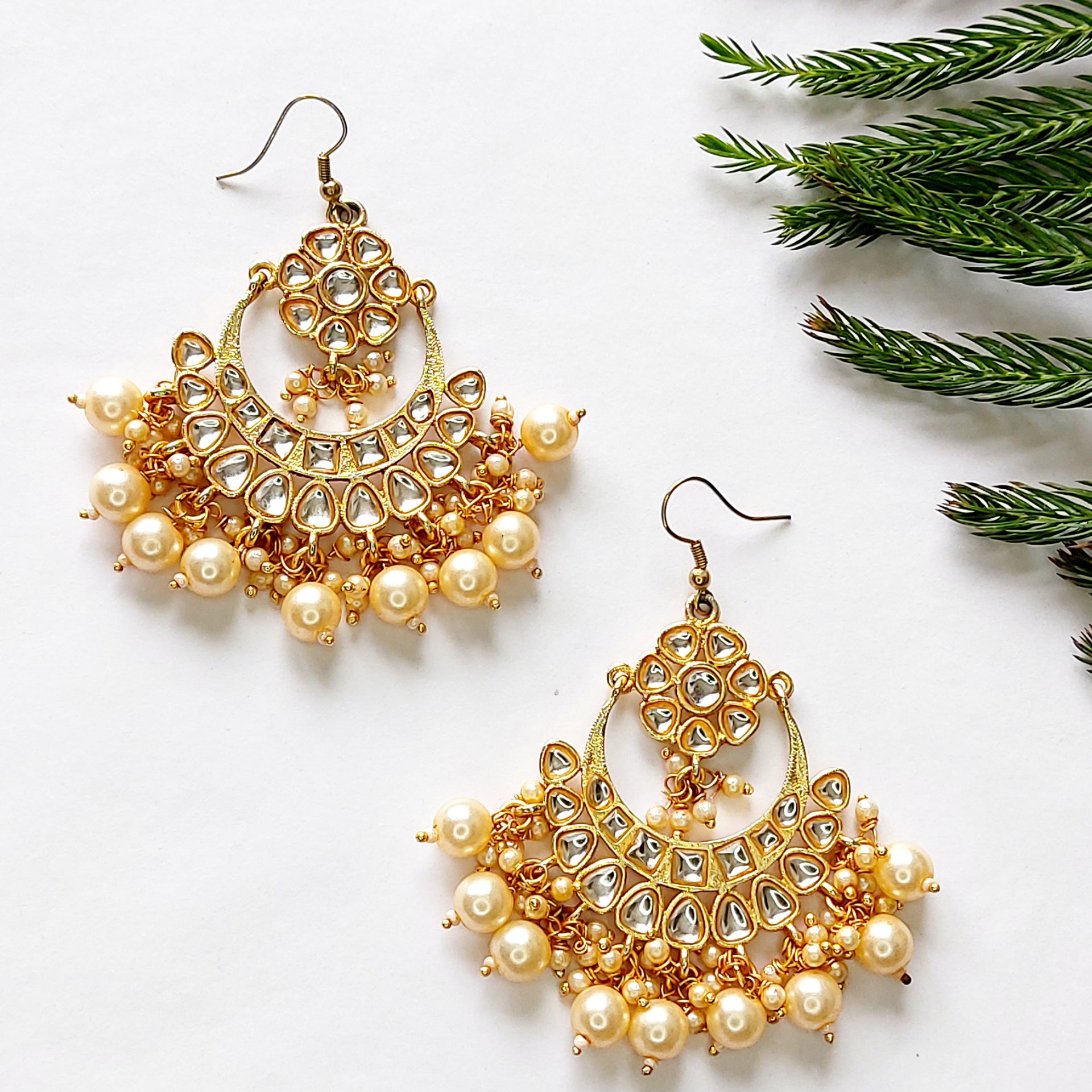 KUNDAN HOOK CHANDBALI EARRING