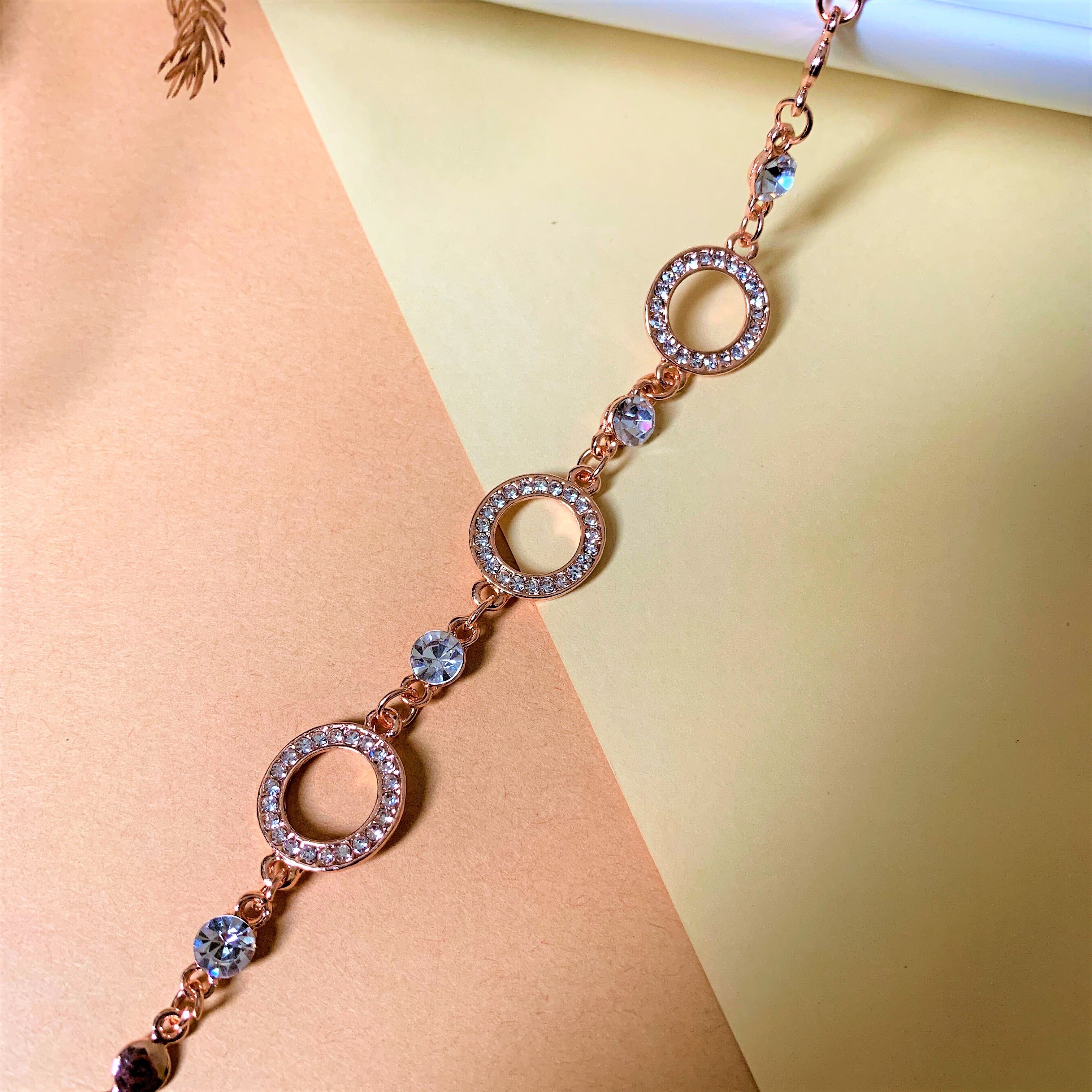 AMERICAN DIAMOND ROSE GOLD PLATED HAND BRACELET