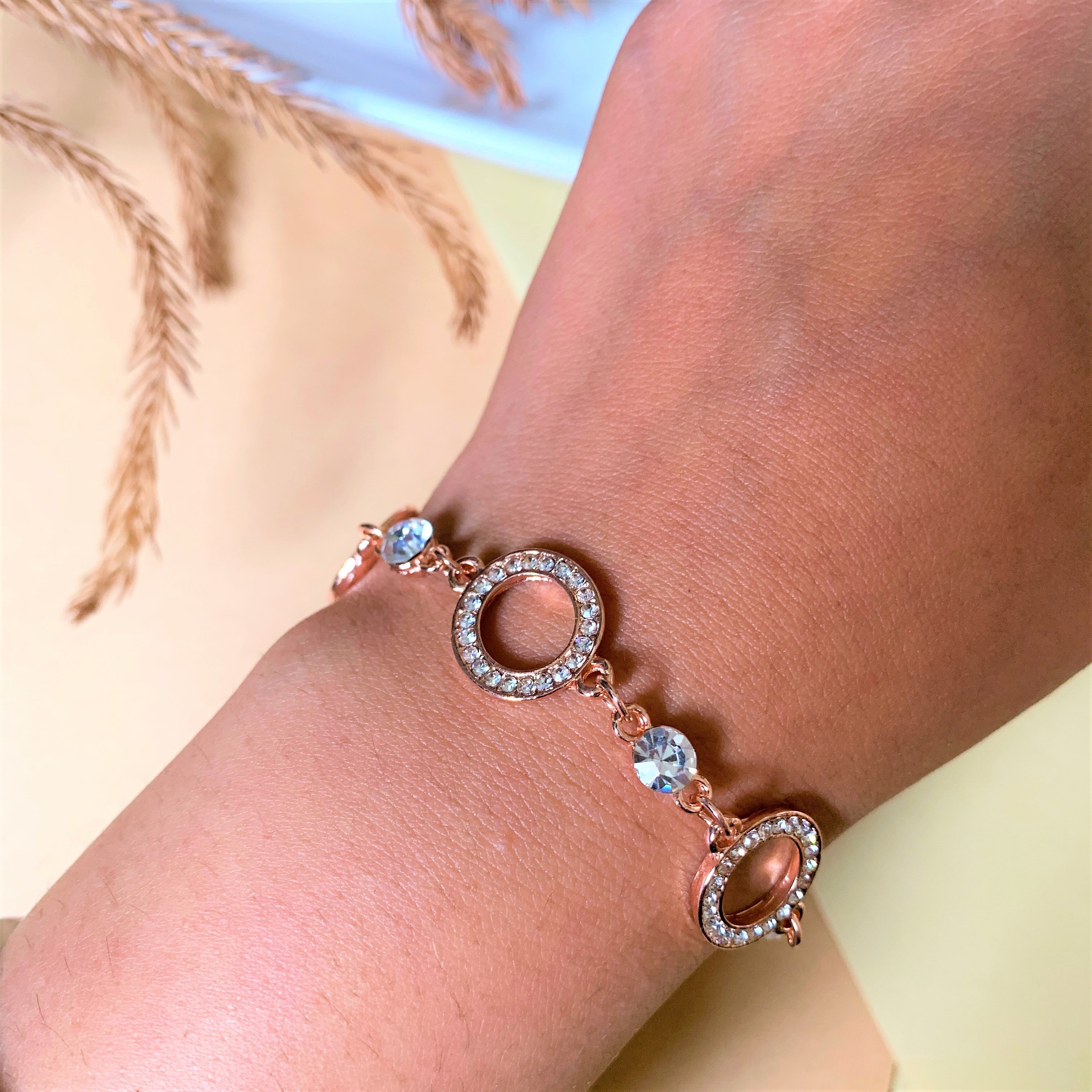AMERICAN DIAMOND ROSE GOLD PLATED HAND BRACELET