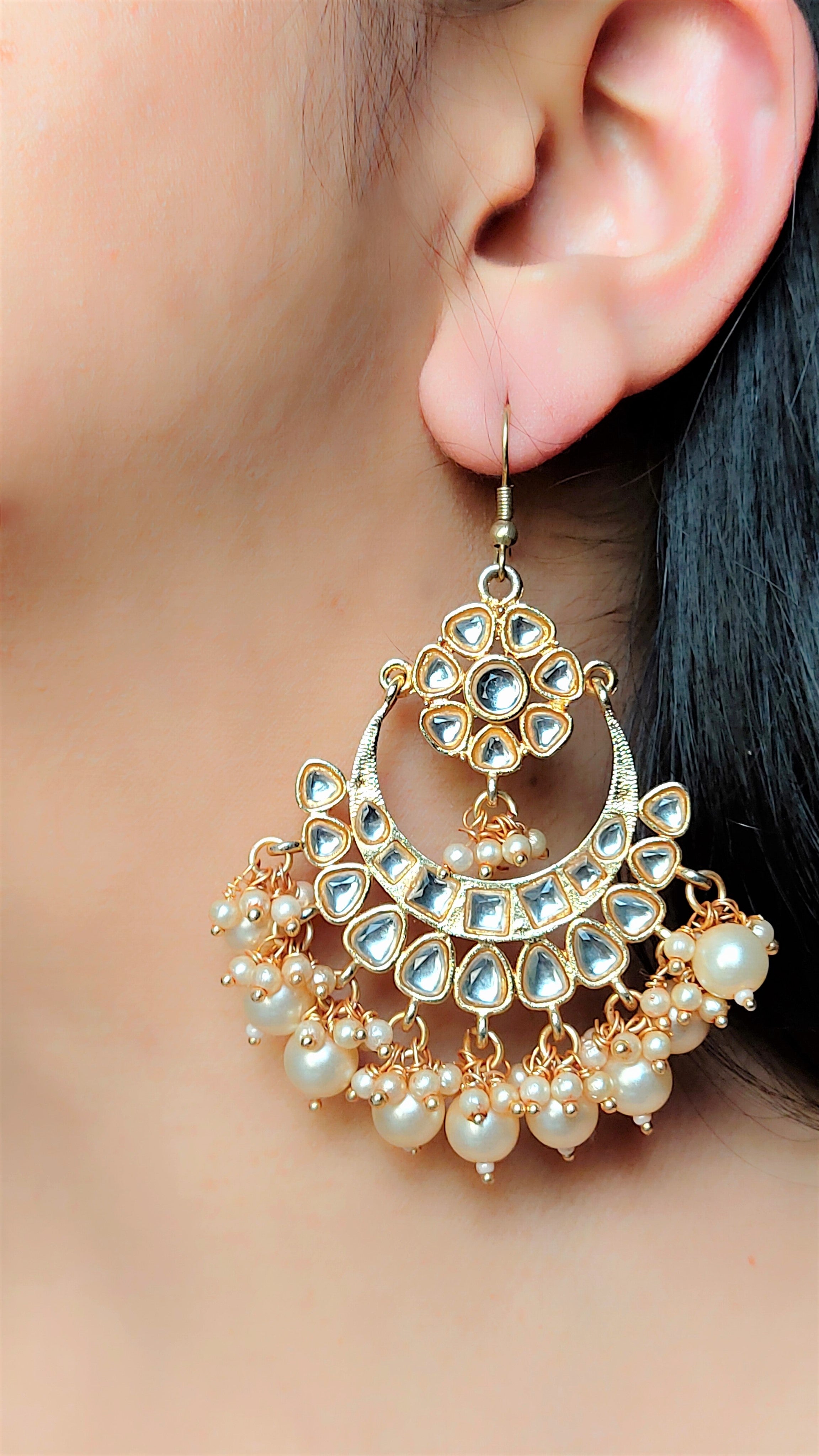 KUNDAN HOOK CHANDBALI EARRING