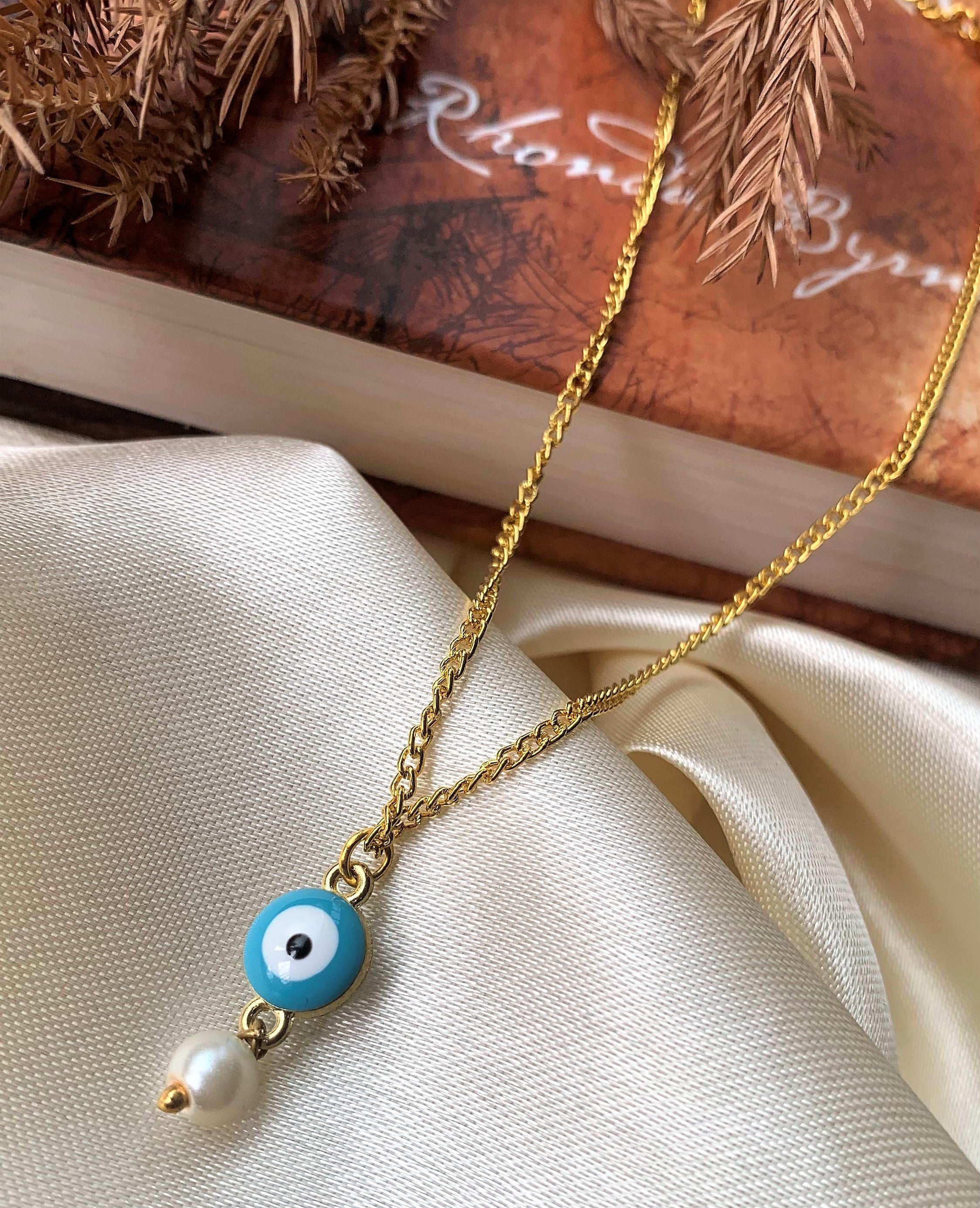Turquoise Evil Eye with Pearl Drop Pendant