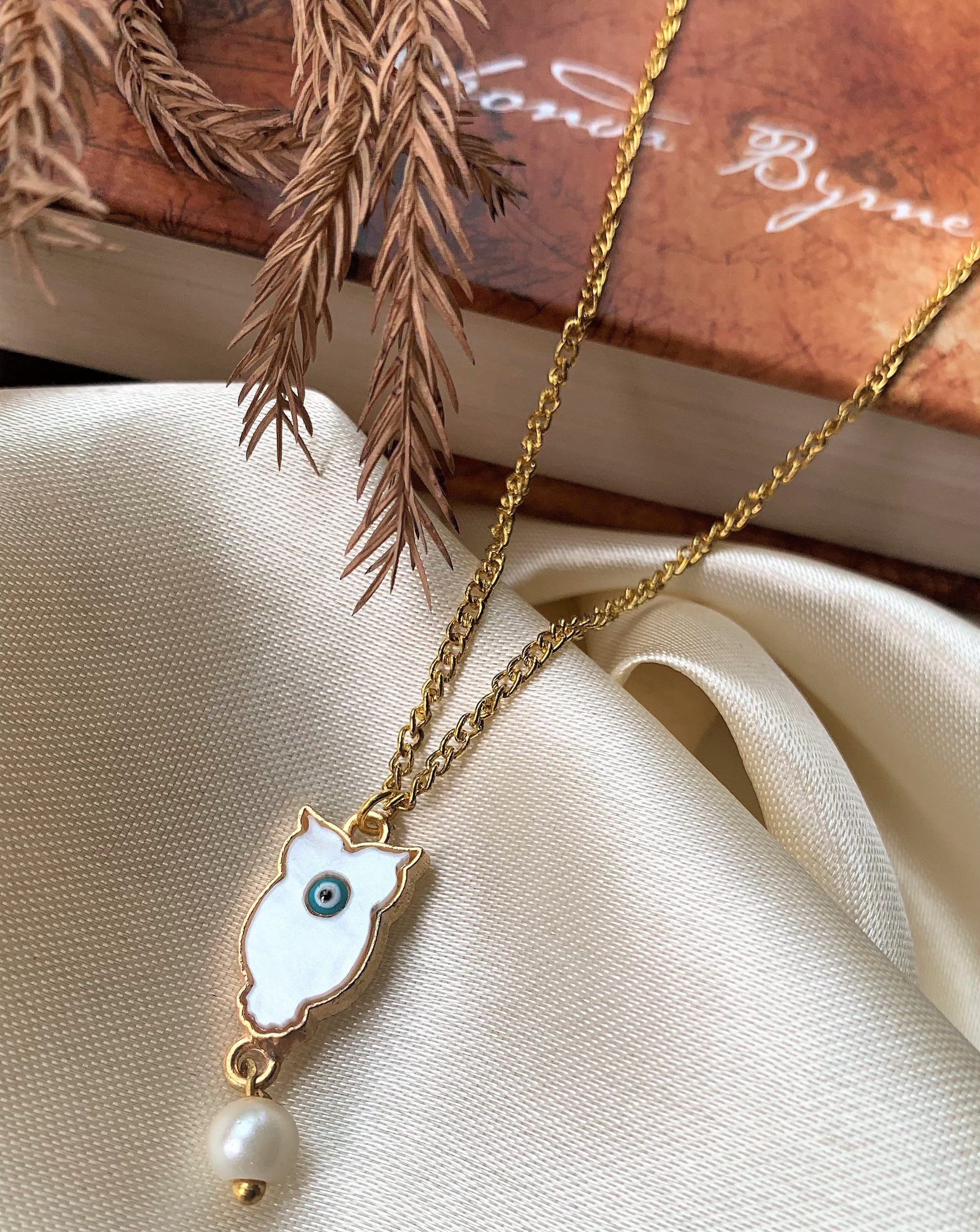Evil Eye with Pearl Drop Owl Element on Mother Of PearlPendant