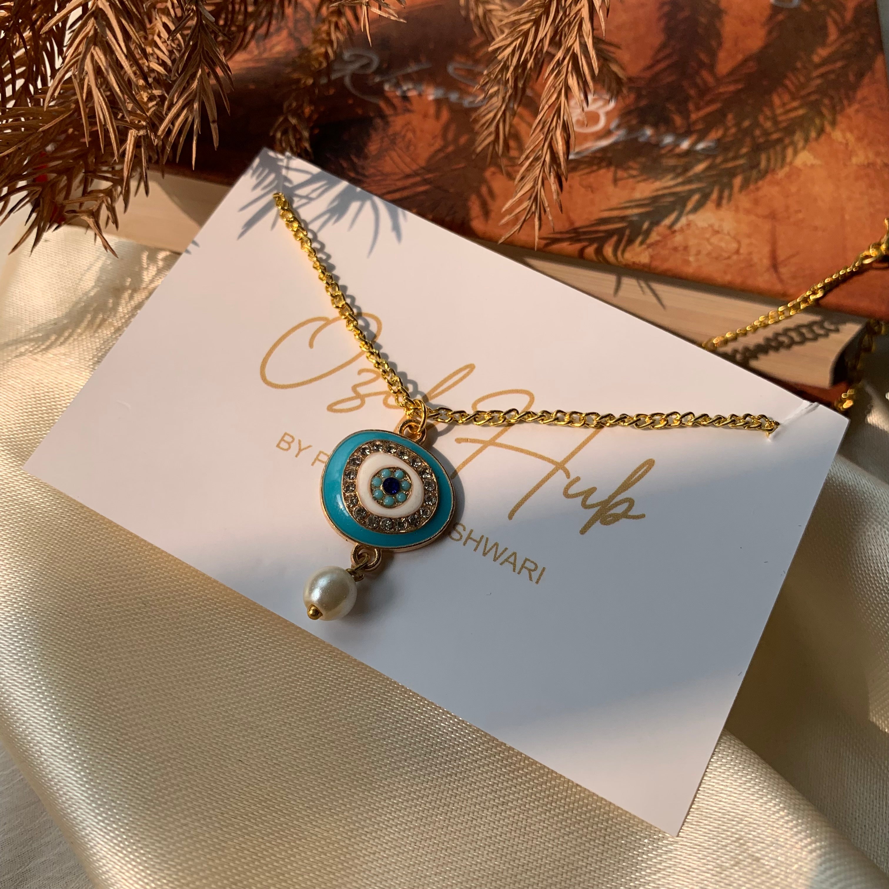 Evil Eye and Pearl Drop Pendant