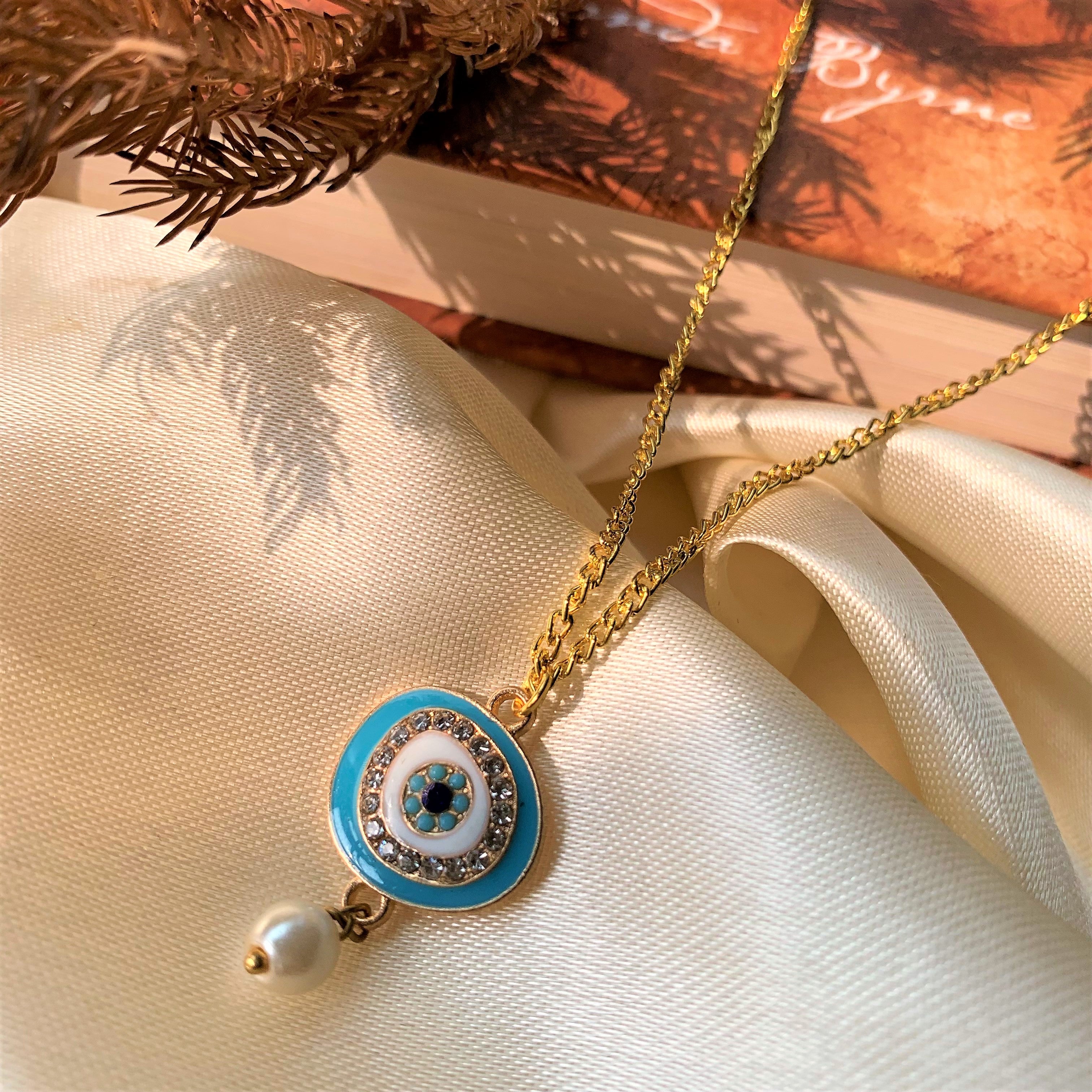 Evil Eye and Pearl Drop Pendant