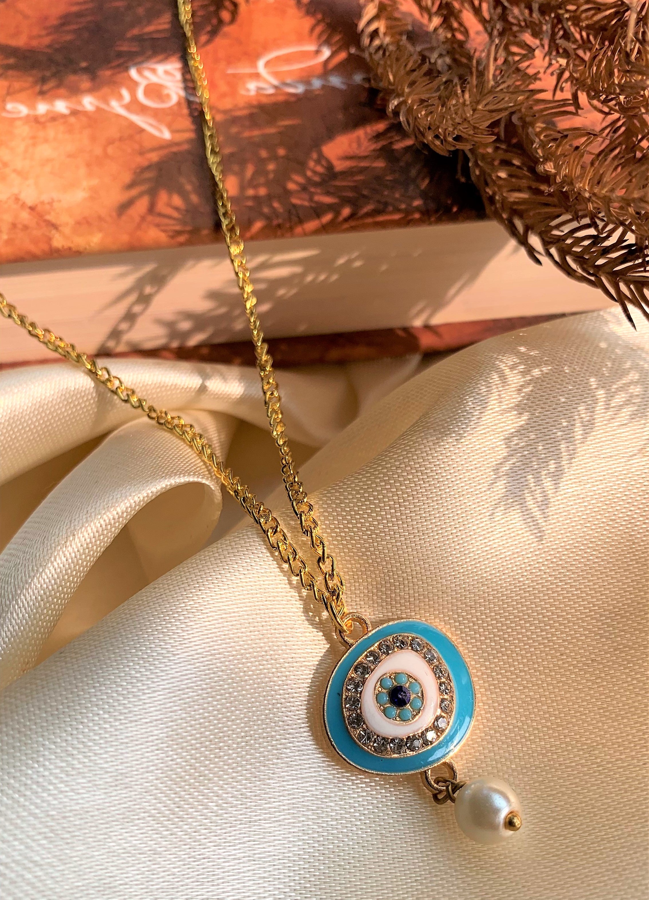Evil Eye and Pearl Drop Pendant
