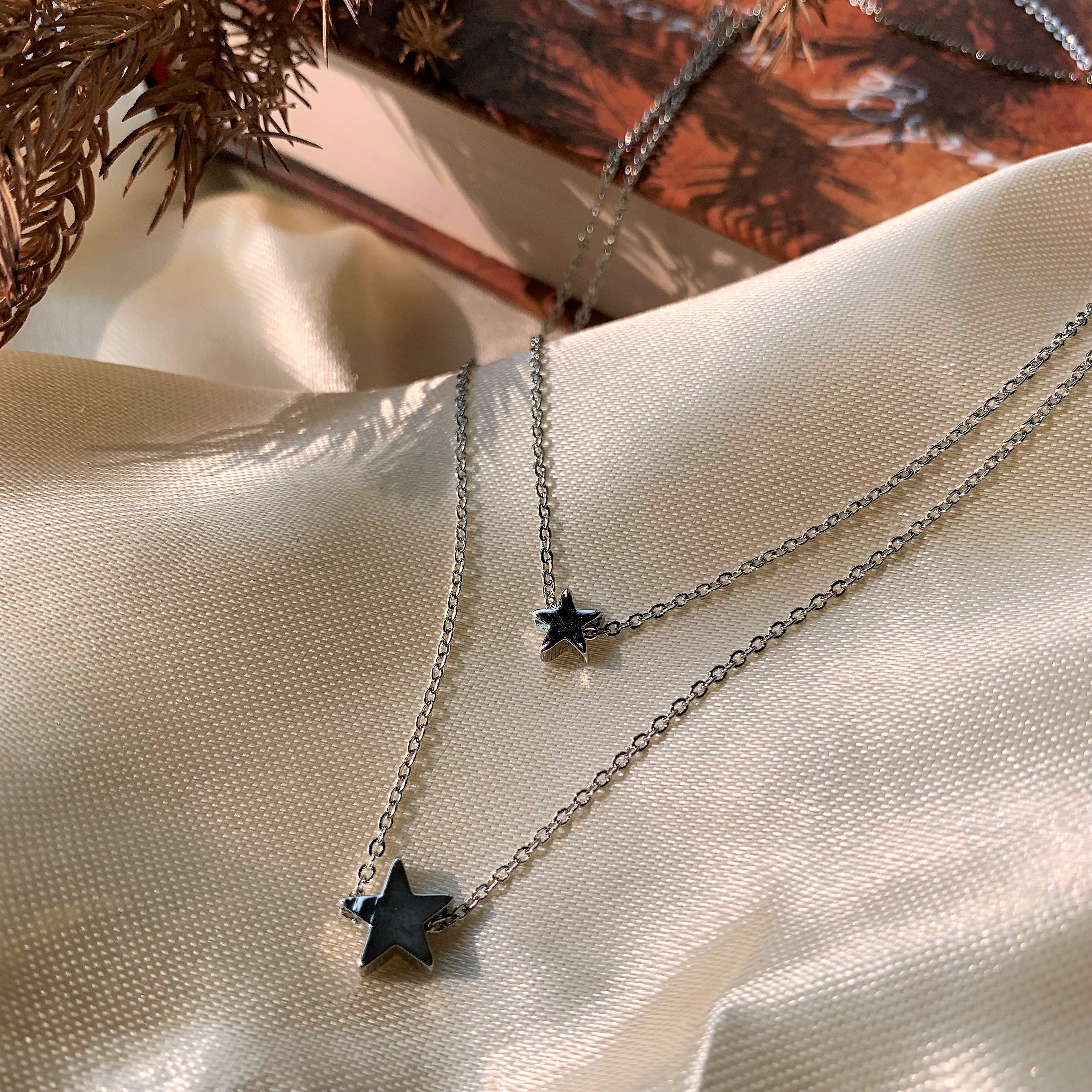 Silver Plated Star Element Double Layered Pendant