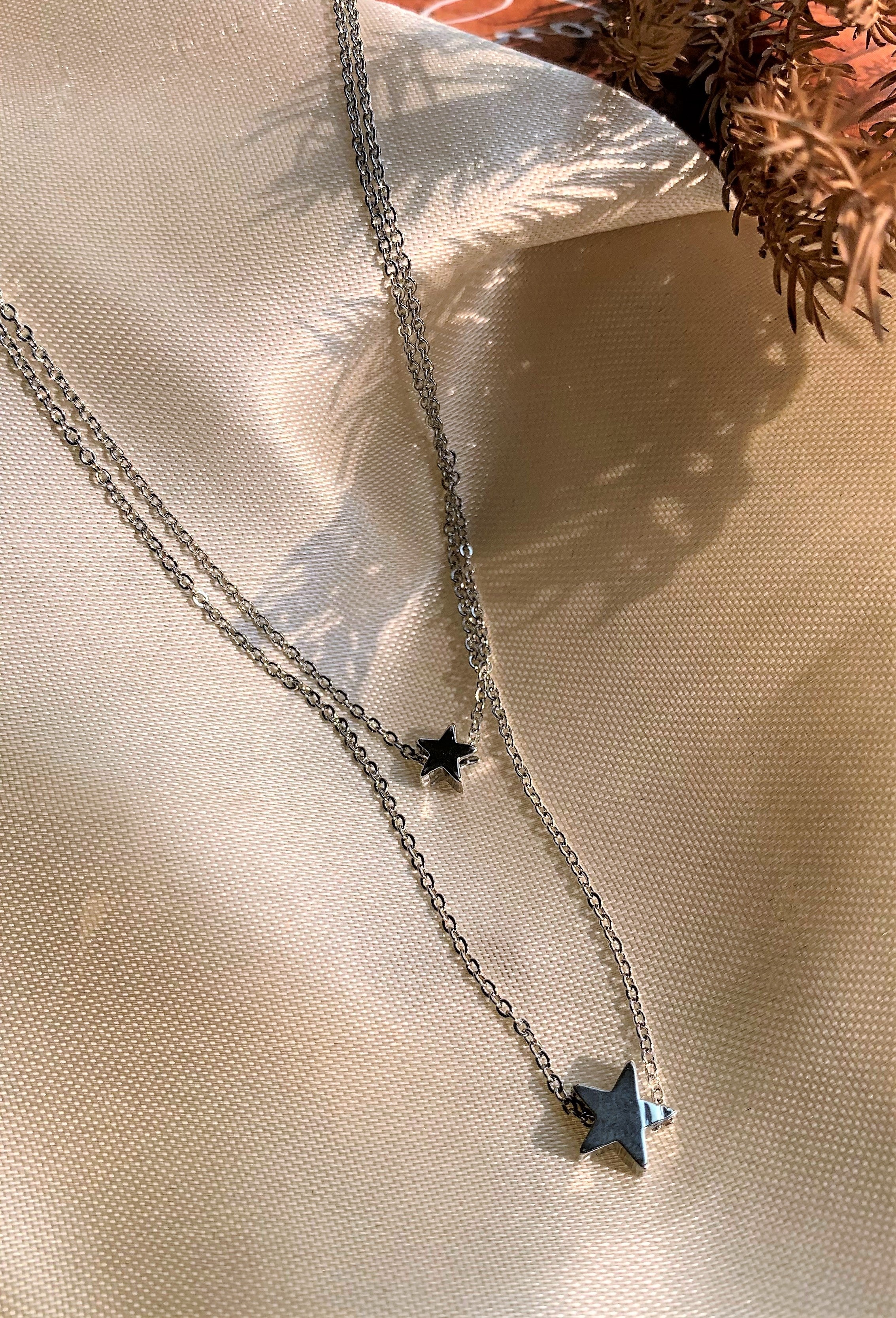 Silver Plated Star Element Double Layered Pendant