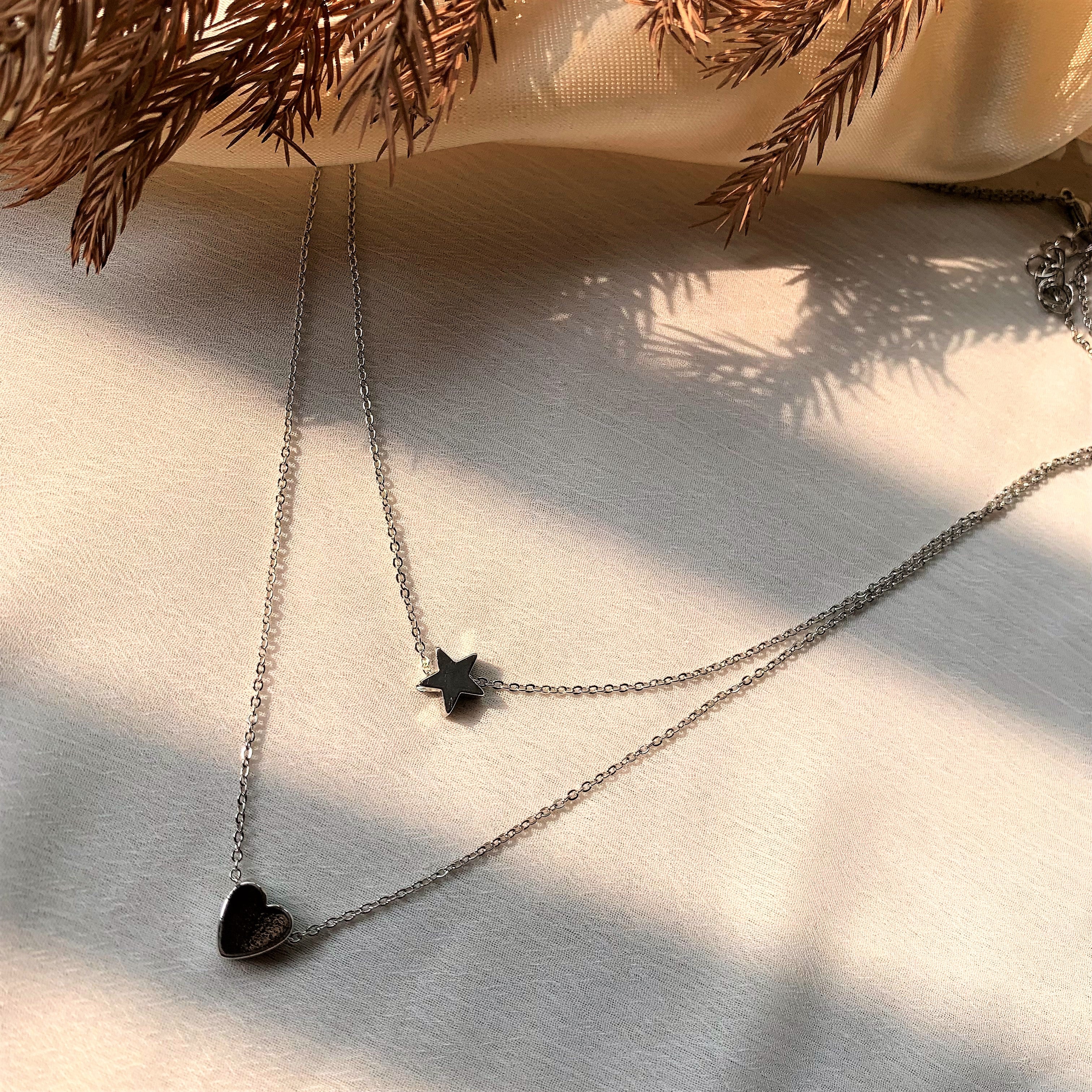 Silver Plated Star and Heart Element Double Layered Pendant