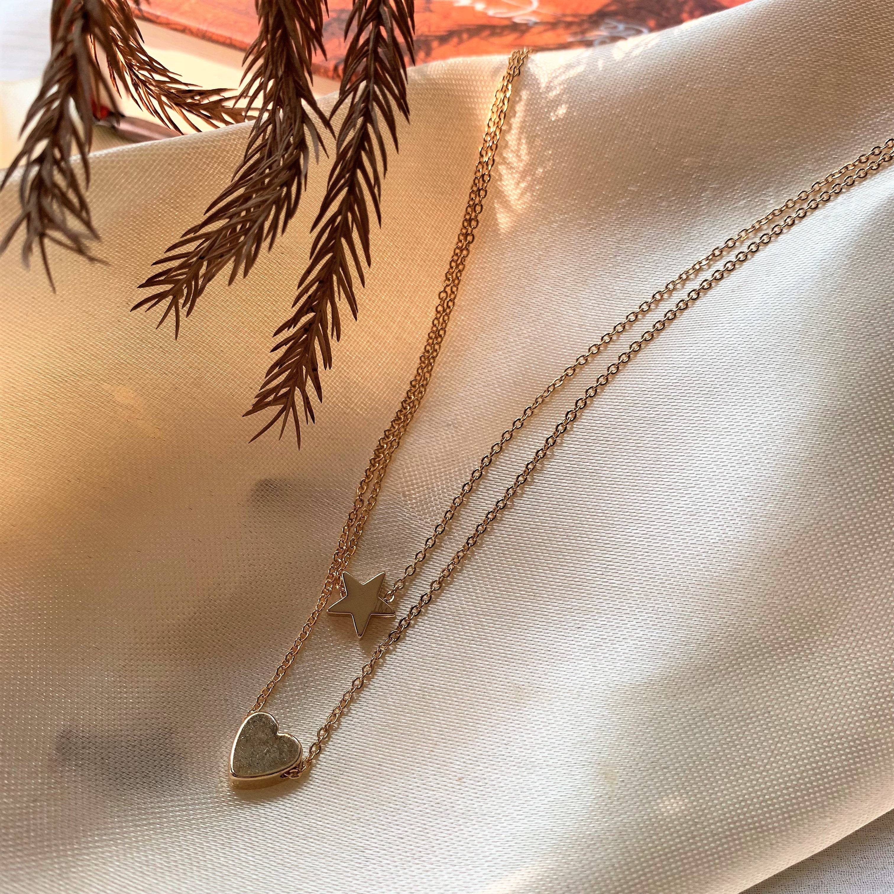 Gold Plated Star and Heart Element Double Layered Pendant