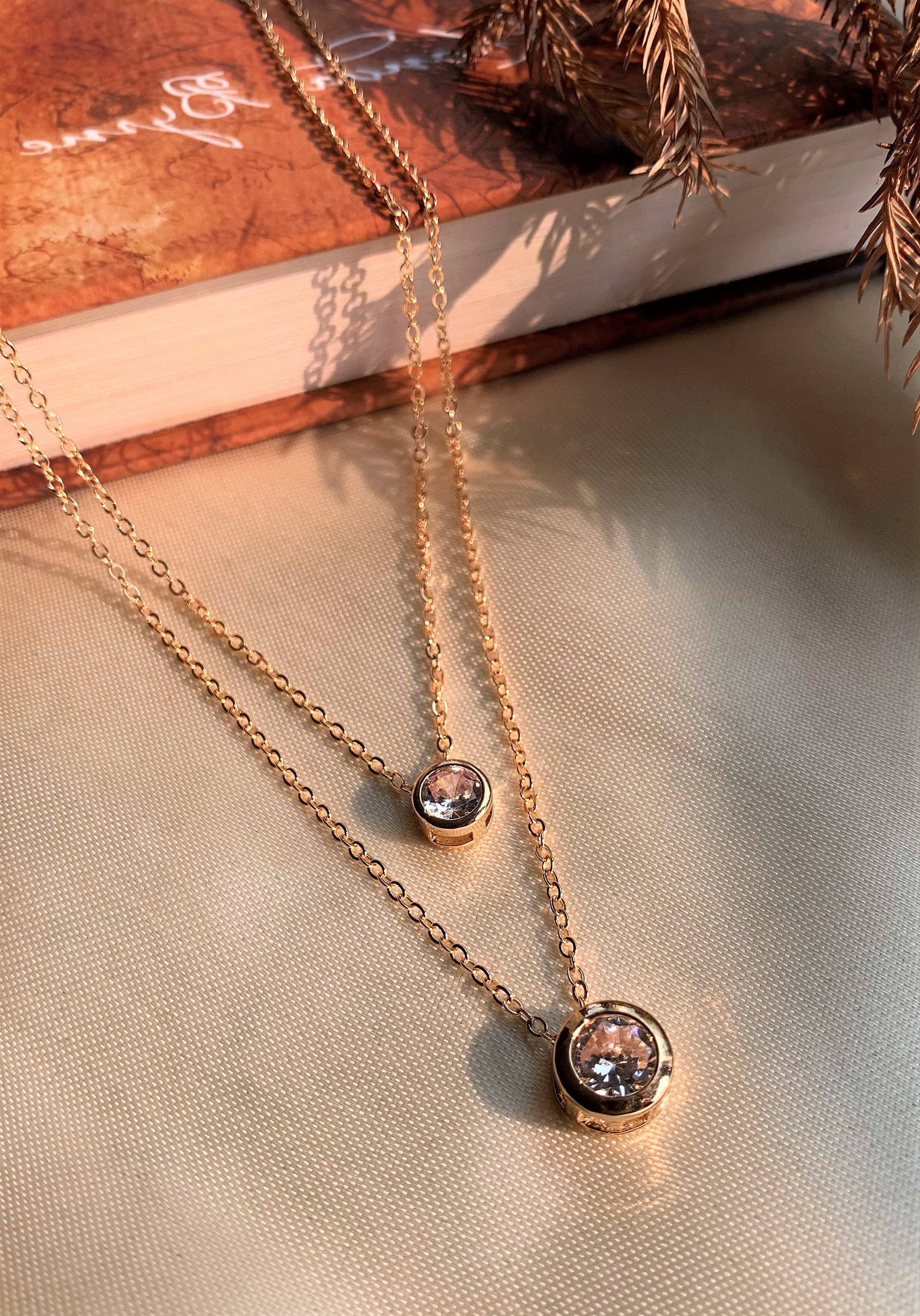 Gold Plated Big Zircon Double Layered Pendant