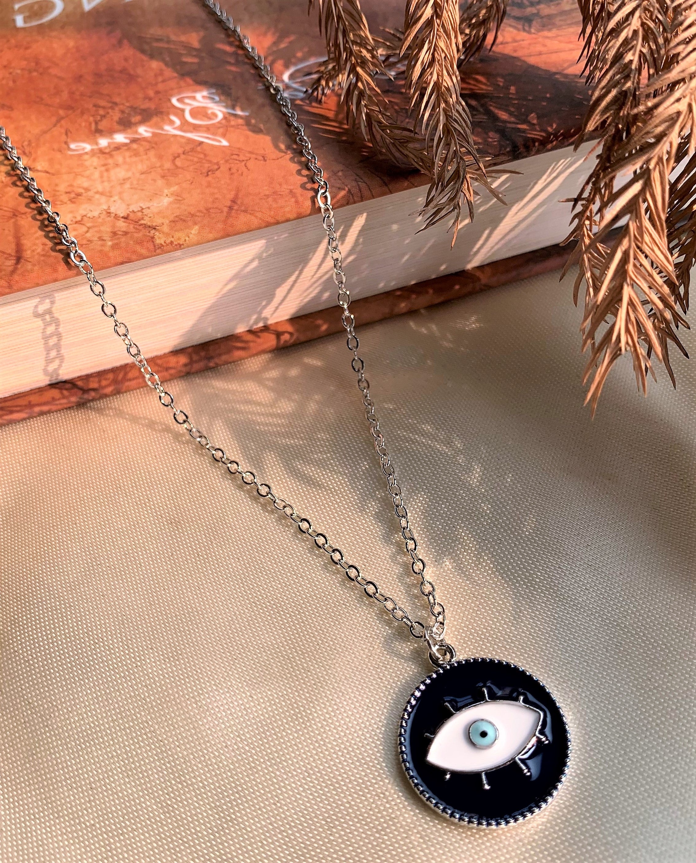 Silver Plated Round Evil Eye Pendant