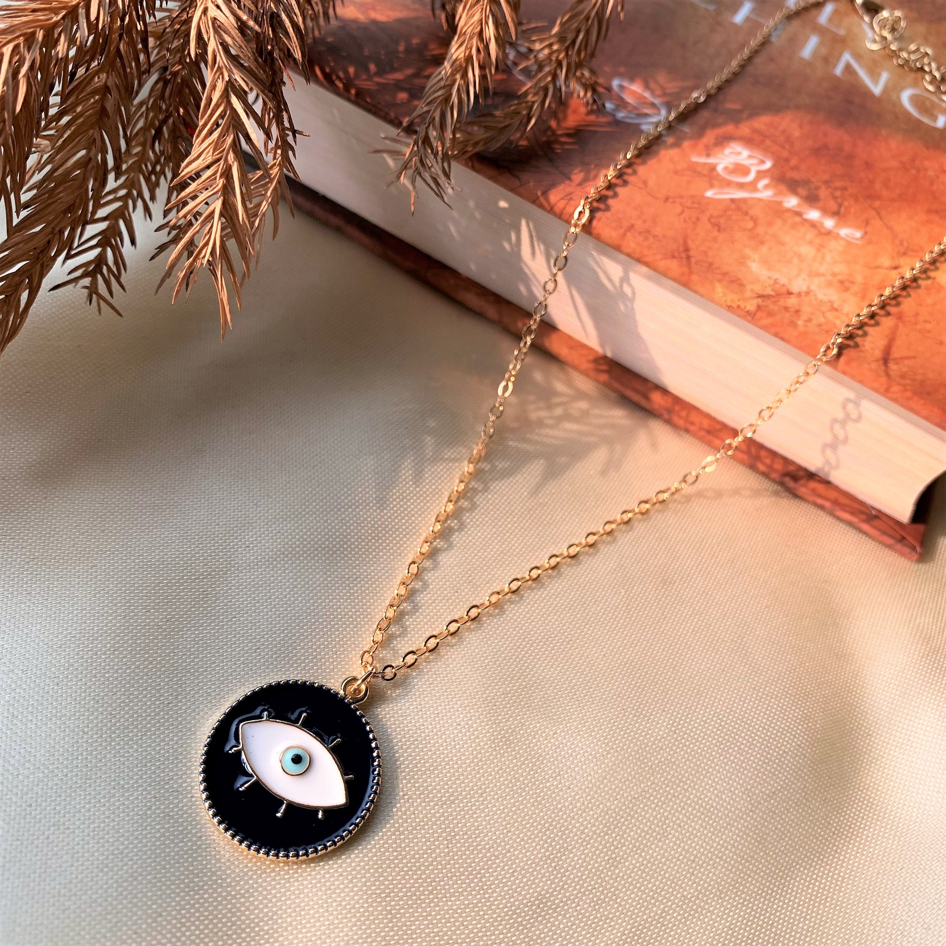 Gold Plated Round Evil Eye Pendant