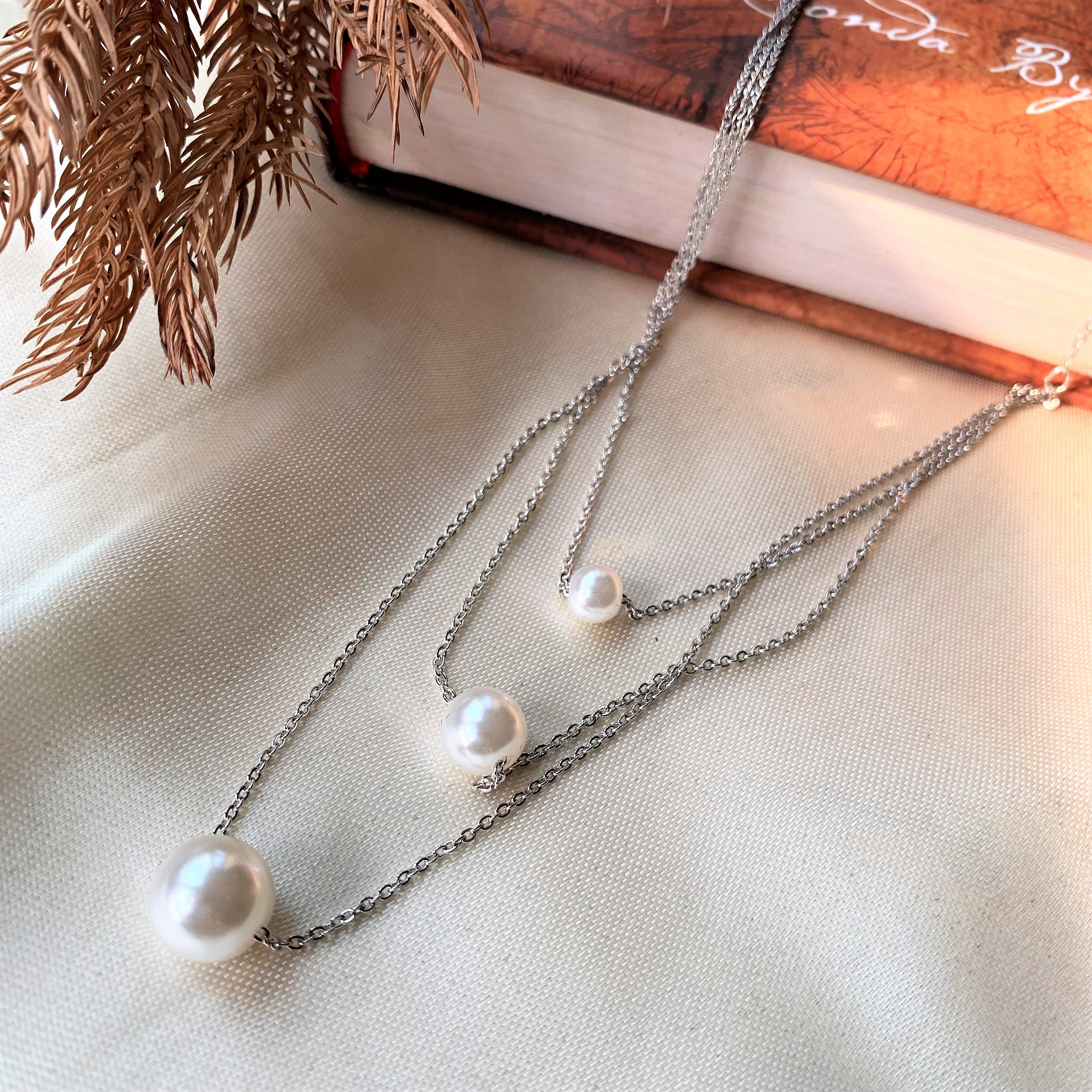 Silver Plated Triple Layered Pearl Pendant