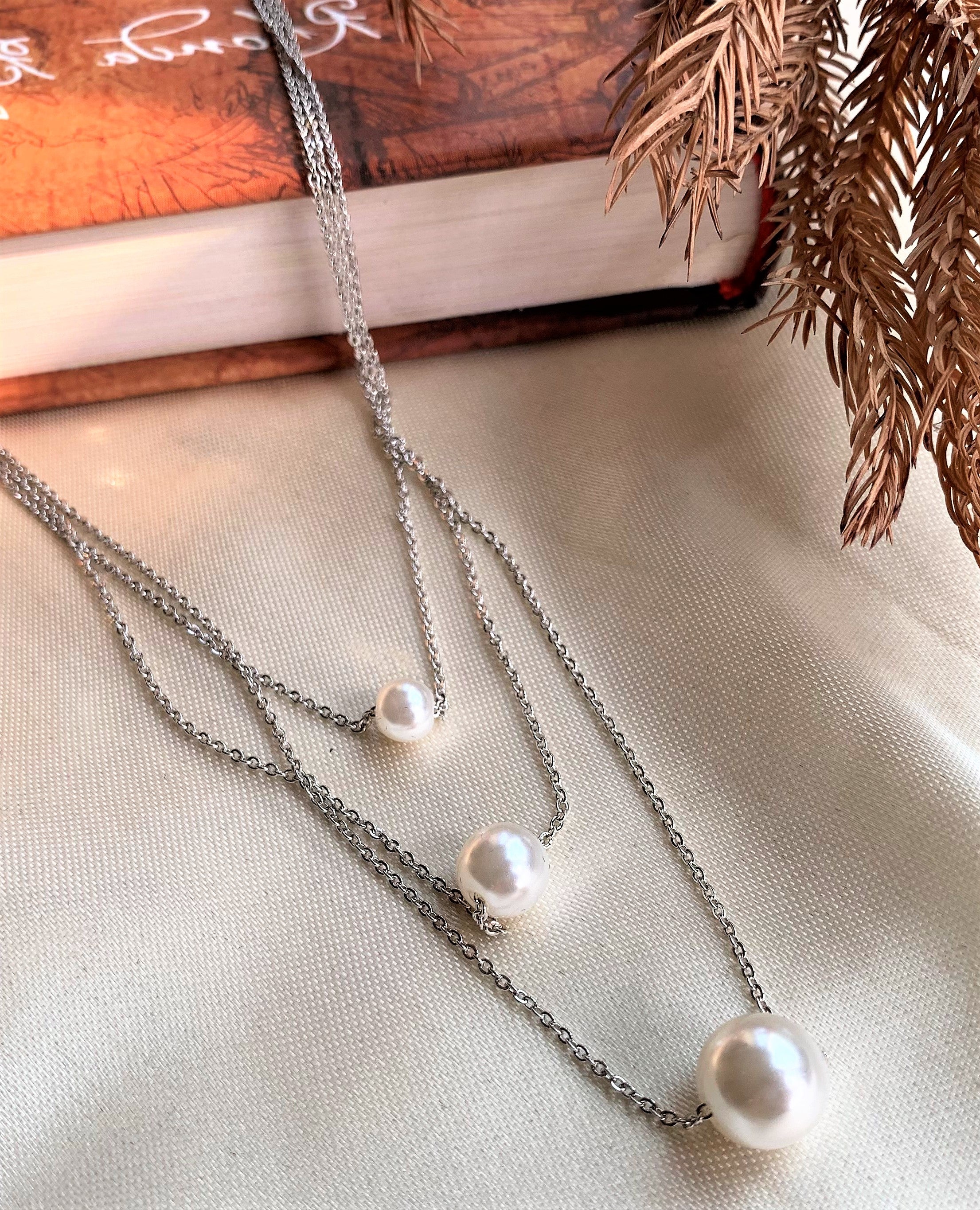 Silver Plated Triple Layered Pearl Pendant