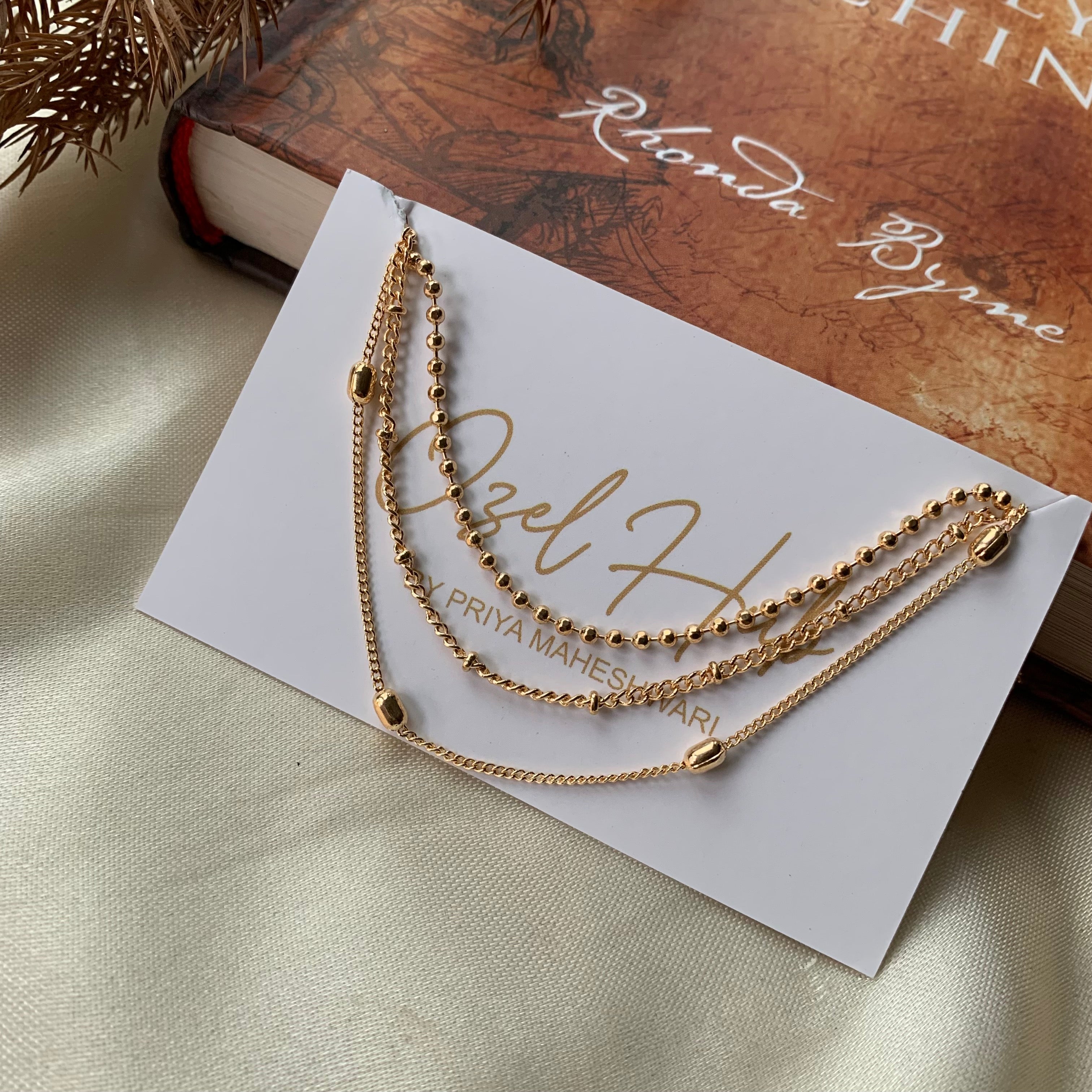 Multi Designer Chain Gold Plated Triple Layered Necklace