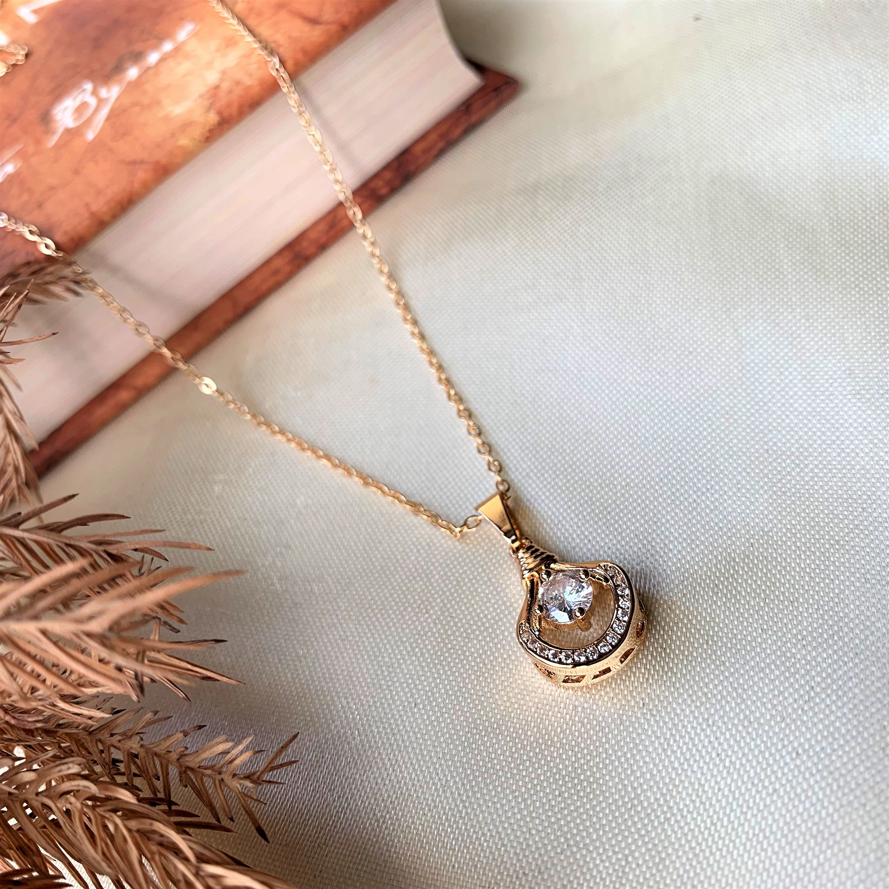 Gold Plated American Diamond Solitaire Pendant