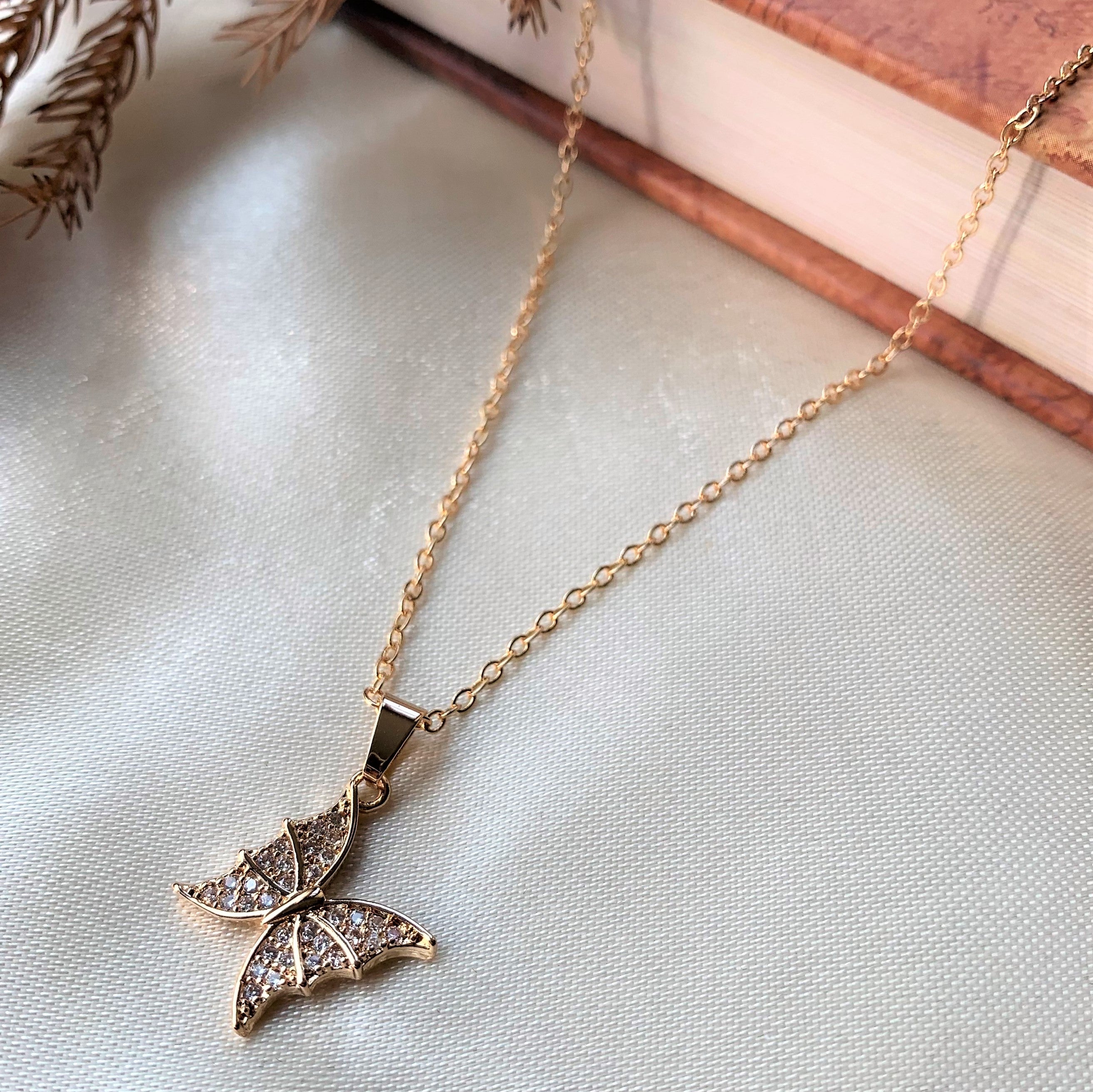 Gold Plated American Diamond Butterfly Pendant