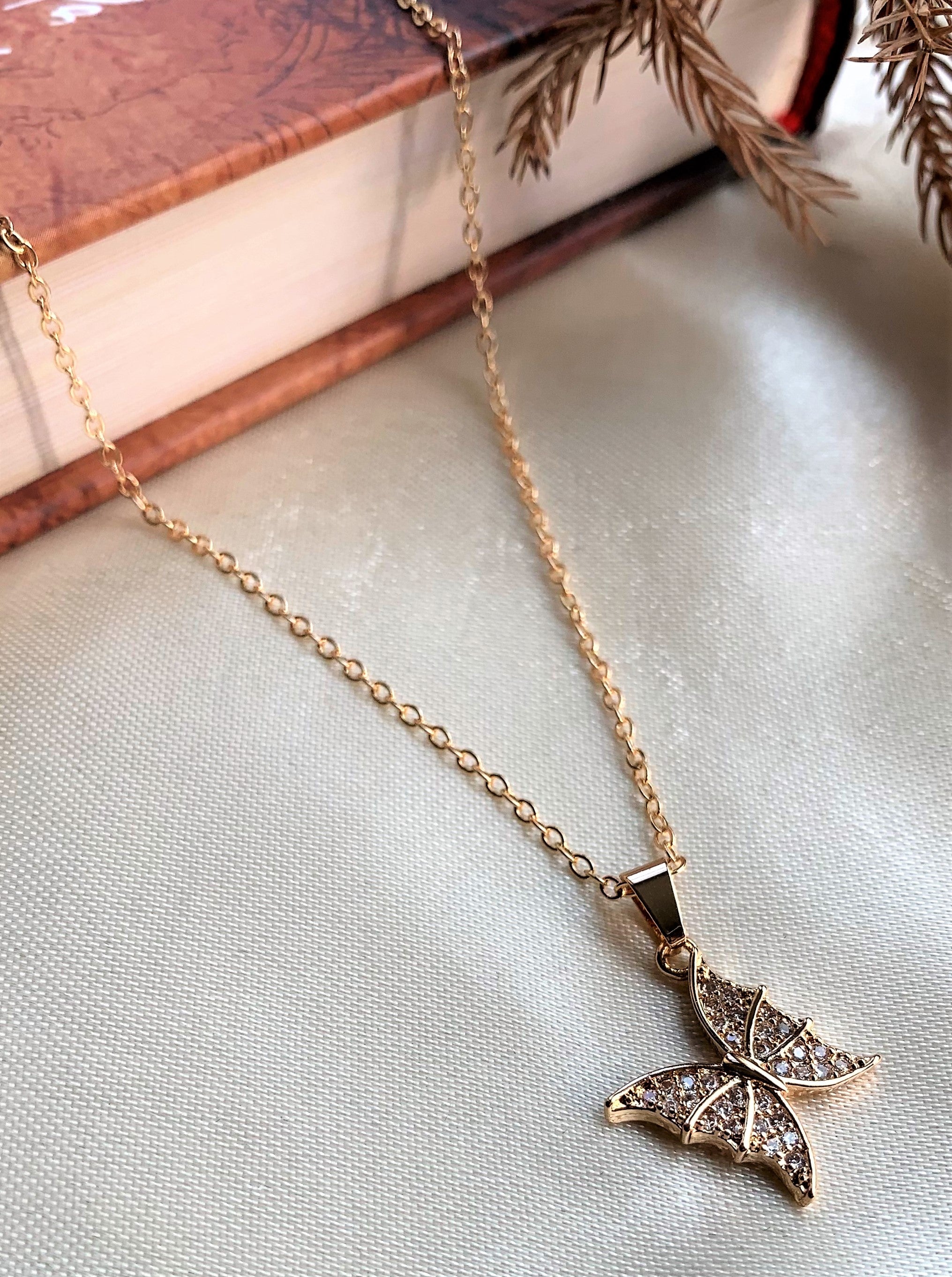 Gold Plated American Diamond Butterfly Pendant