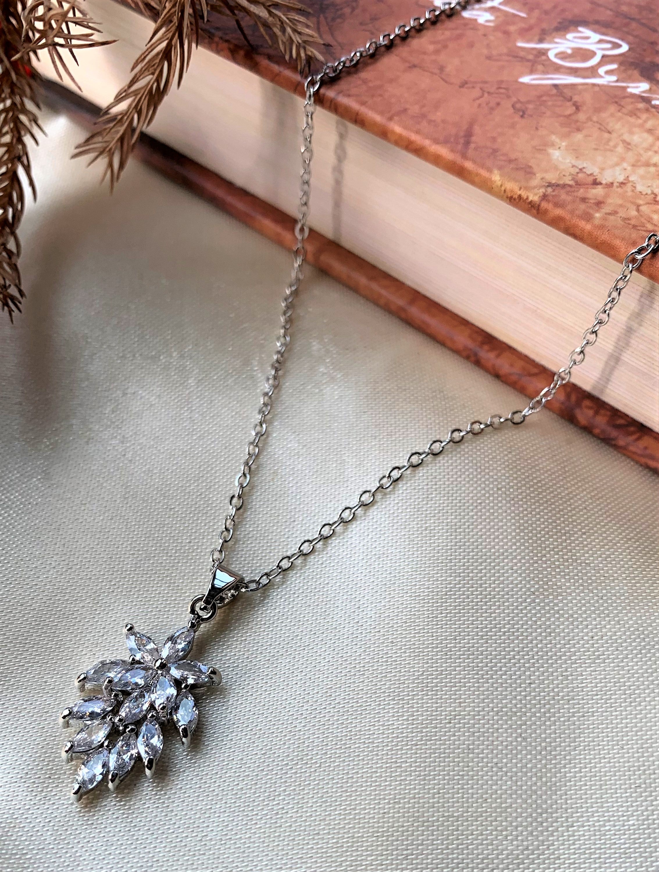 Silver Plated American Diamond Marquise Pendant