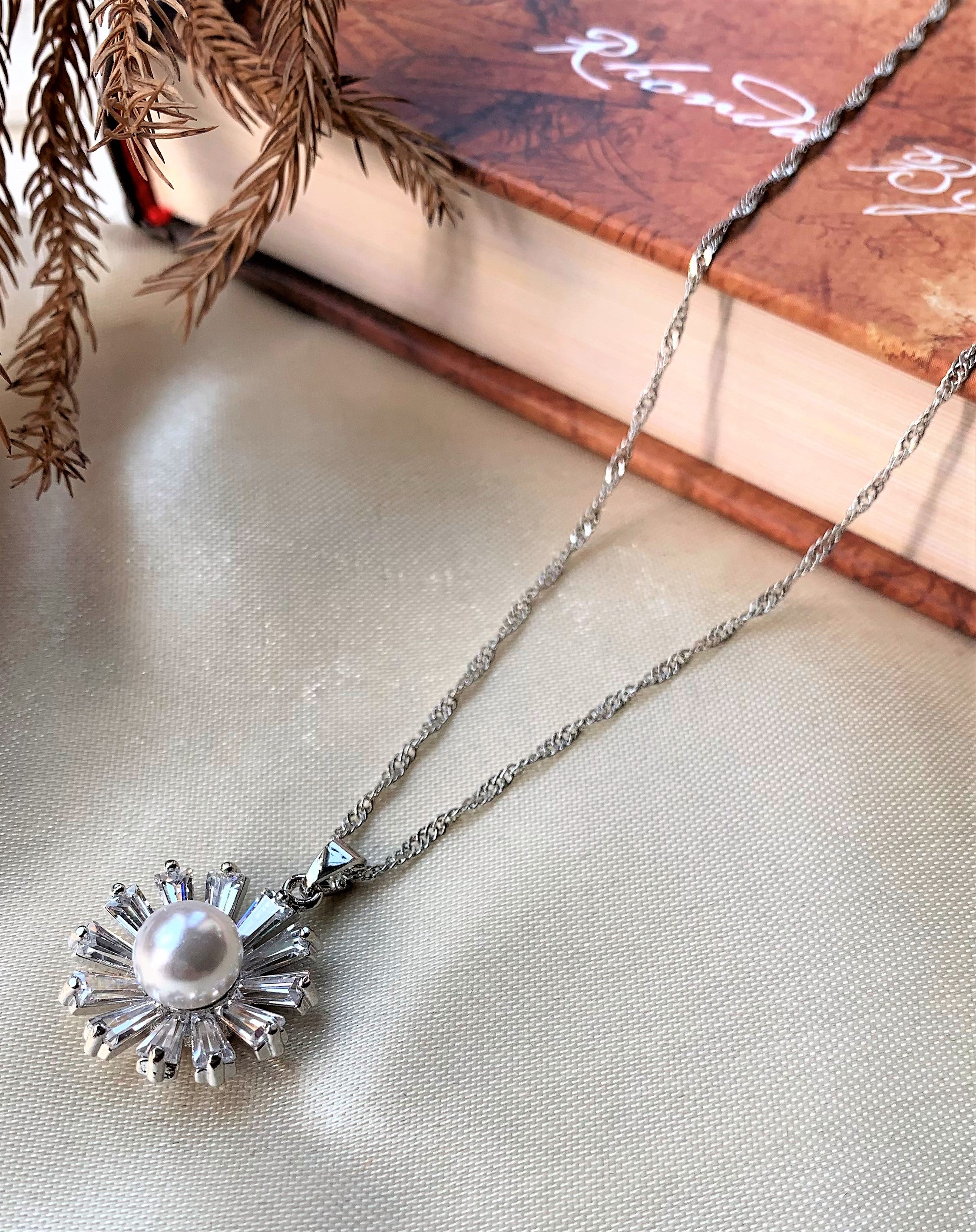 Silver Plated American Diamond Pearl Pendant