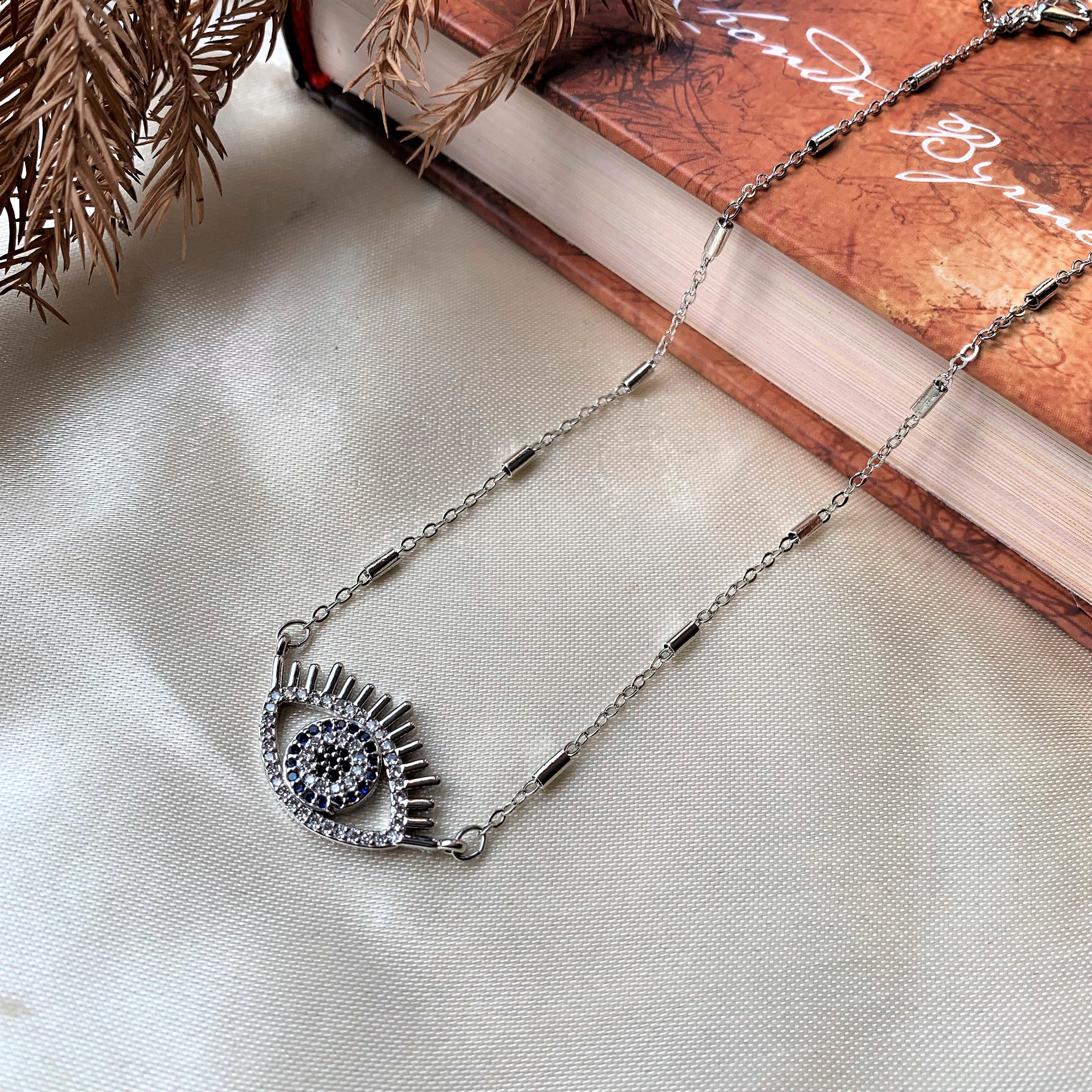 Silver Plated American Diamond Evil Eye Pendant