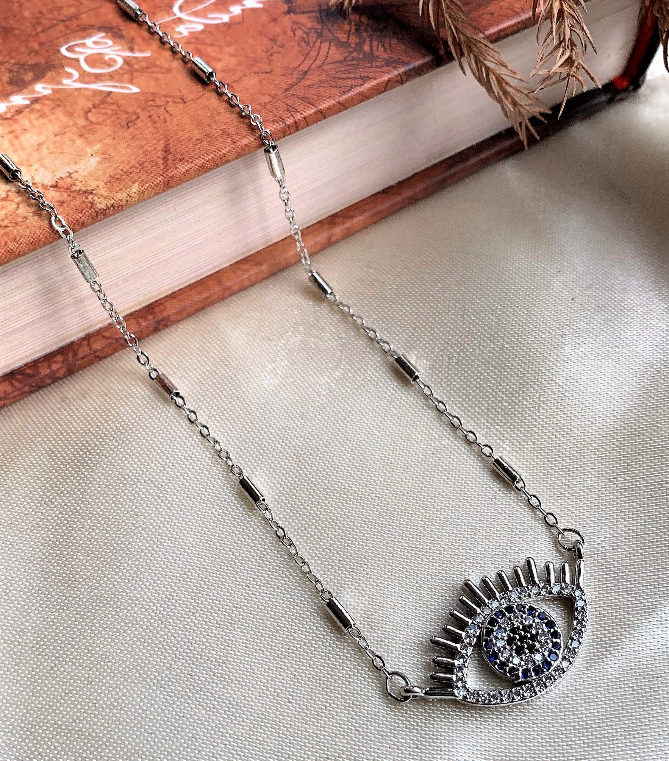 Silver Plated American Diamond Evil Eye Pendant