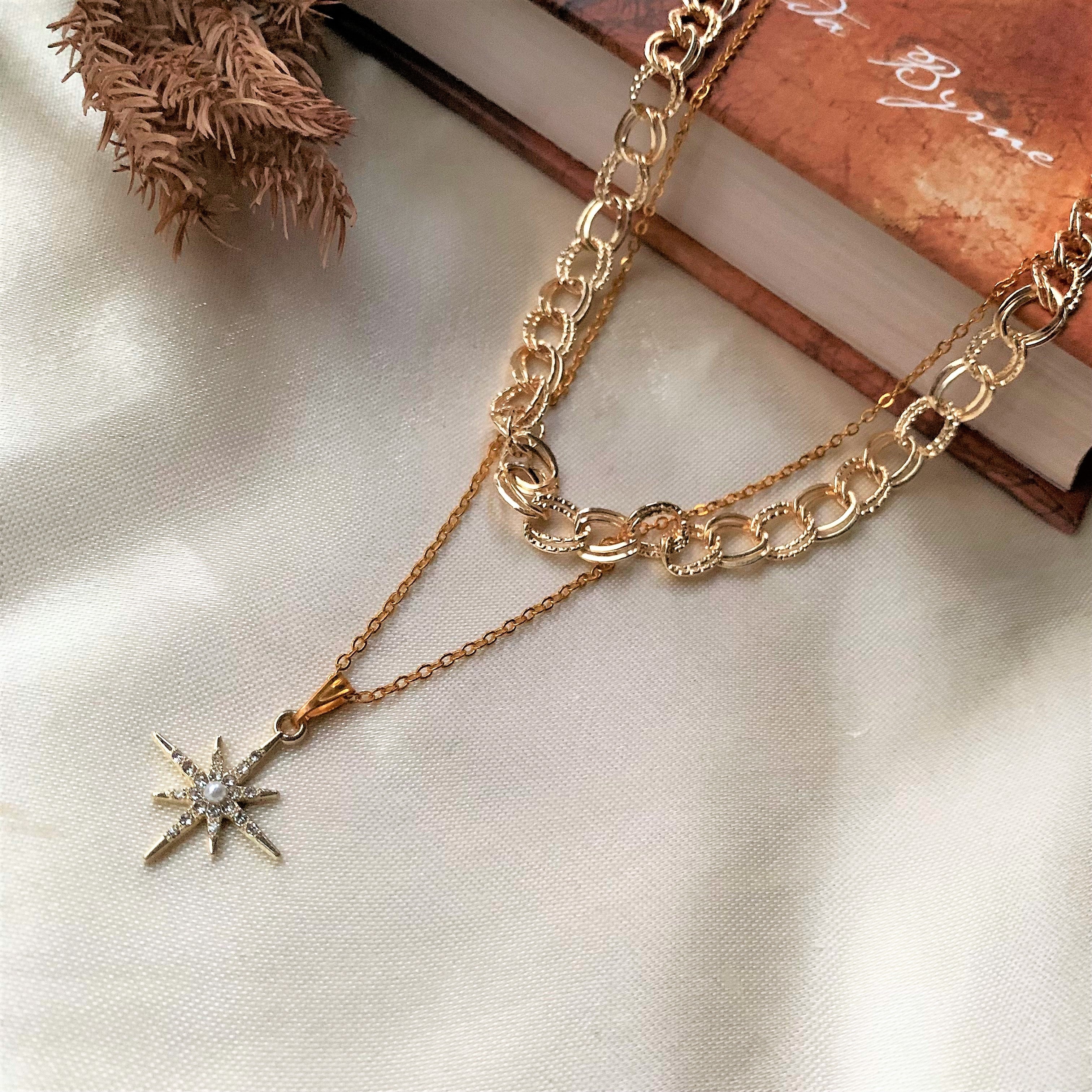 Gold Plated Multi Design Chain with Star Pendant