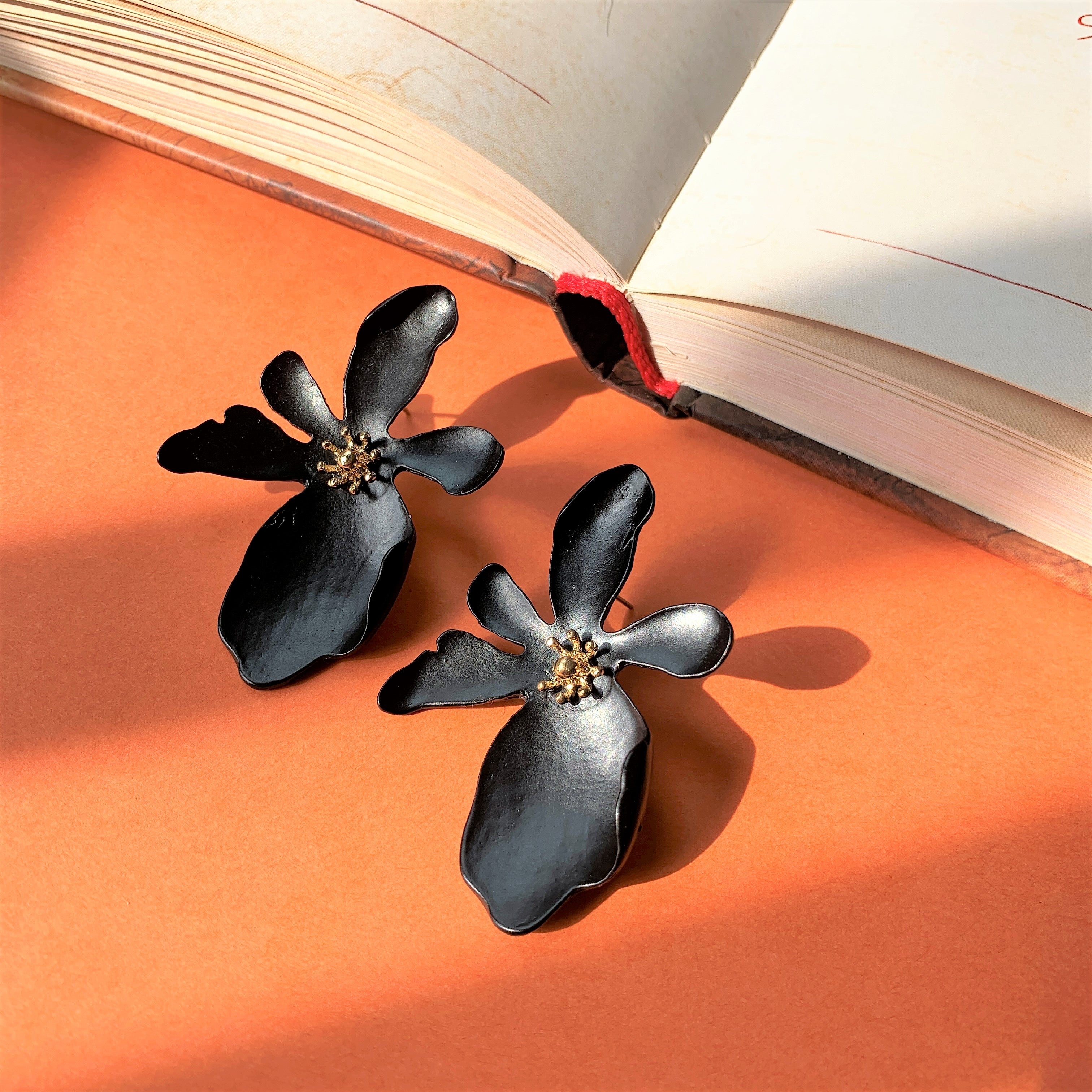 Black Flower Over Sized Ear Studs