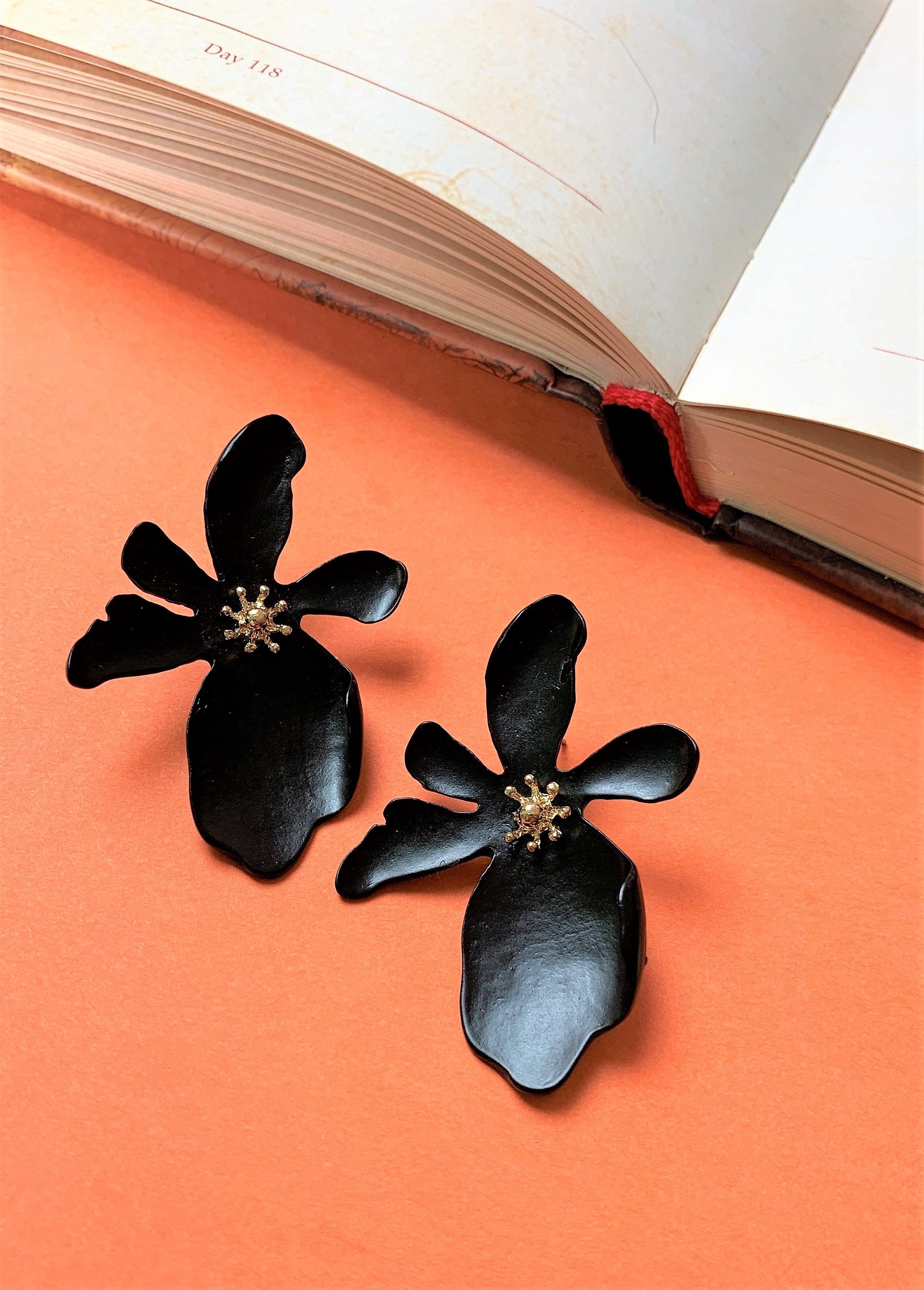 Black Flower Over Sized Ear Studs