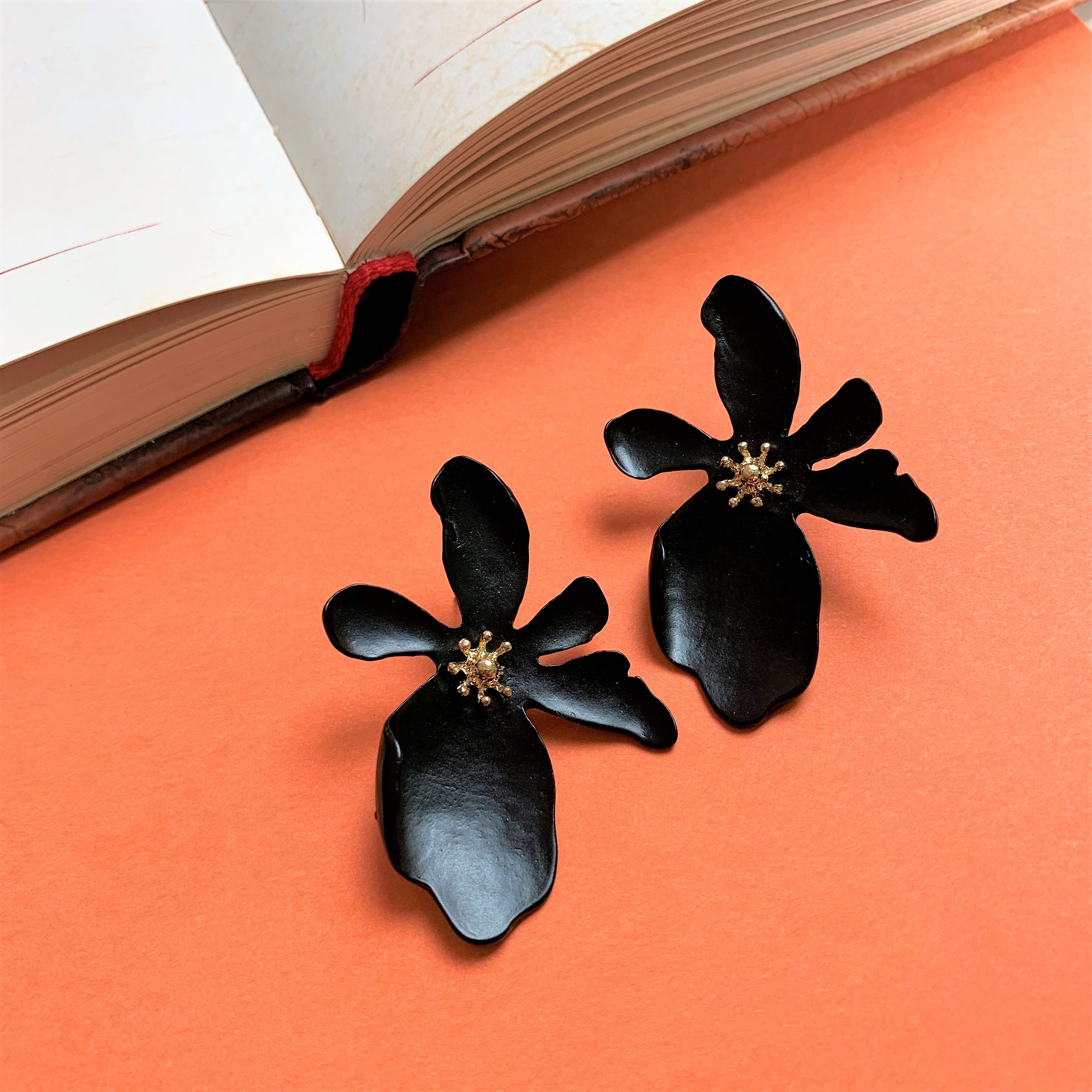 Black Flower Over Sized Ear Studs