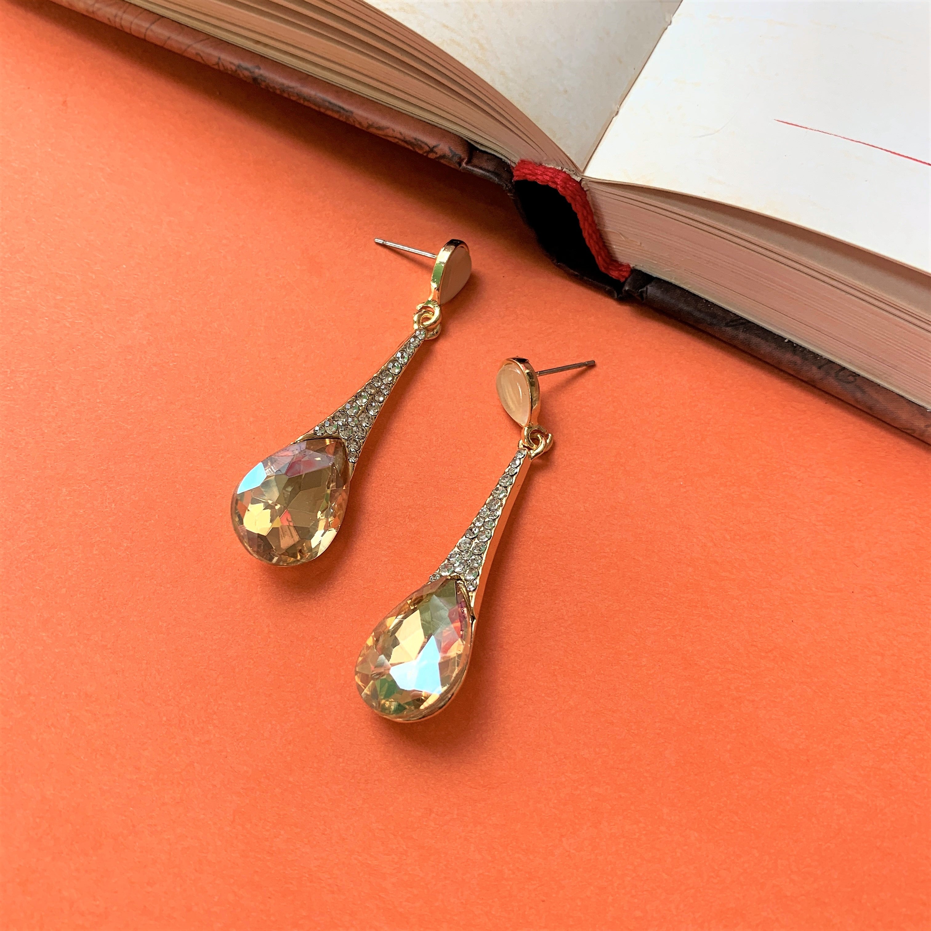 Pear Cut Citerine Stone Dangling Earring with American Diamonds