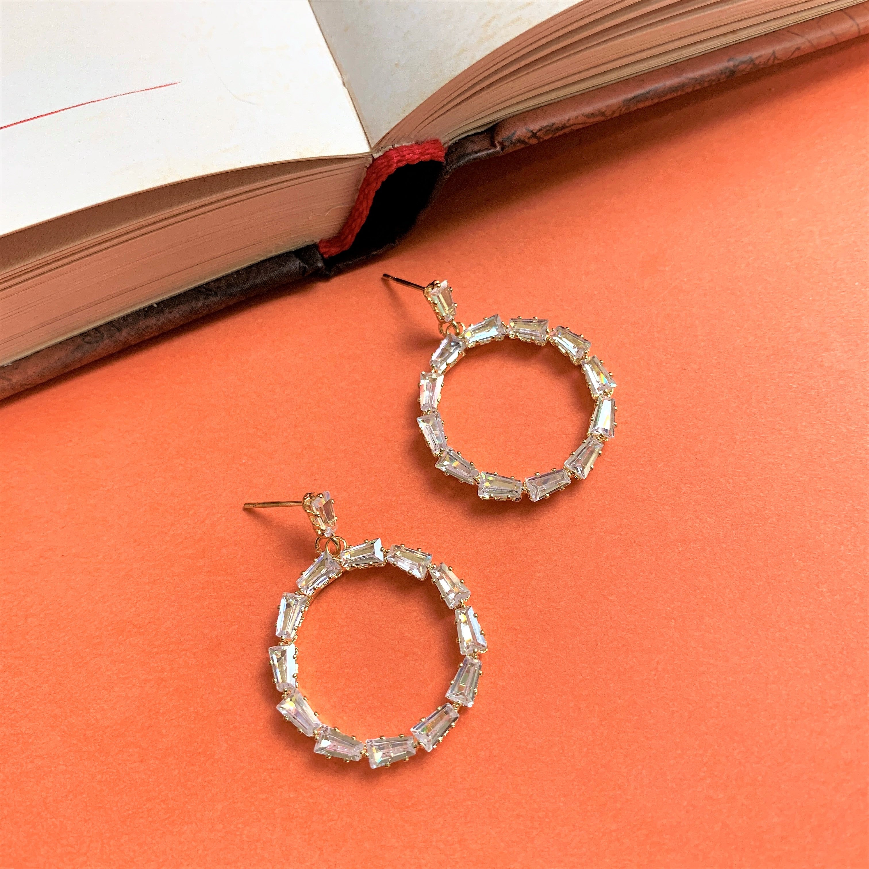 Gold Plated American Diamond Round Dangler Earring