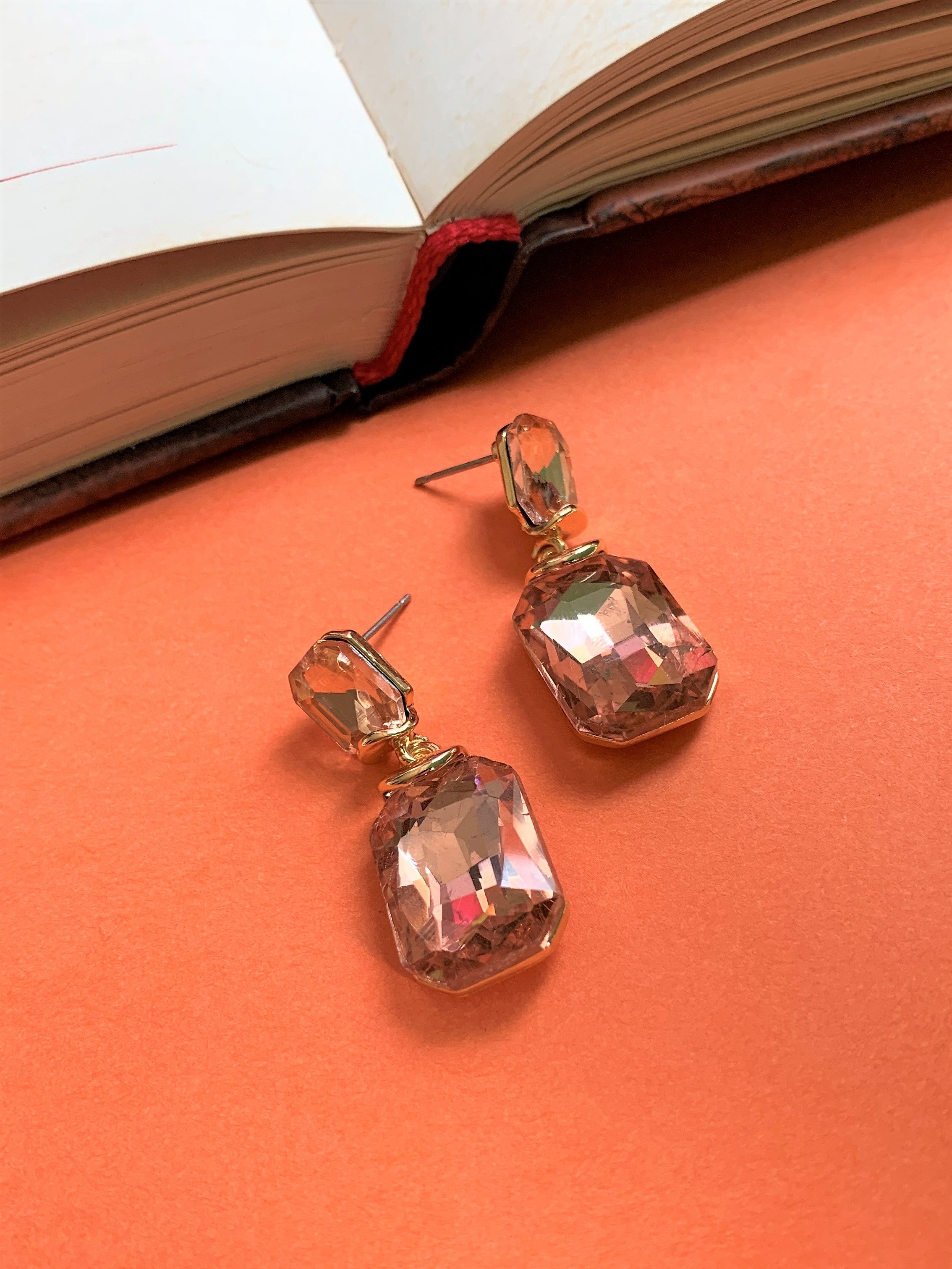 Emerald Cut Champagne Stone Dangling Earring