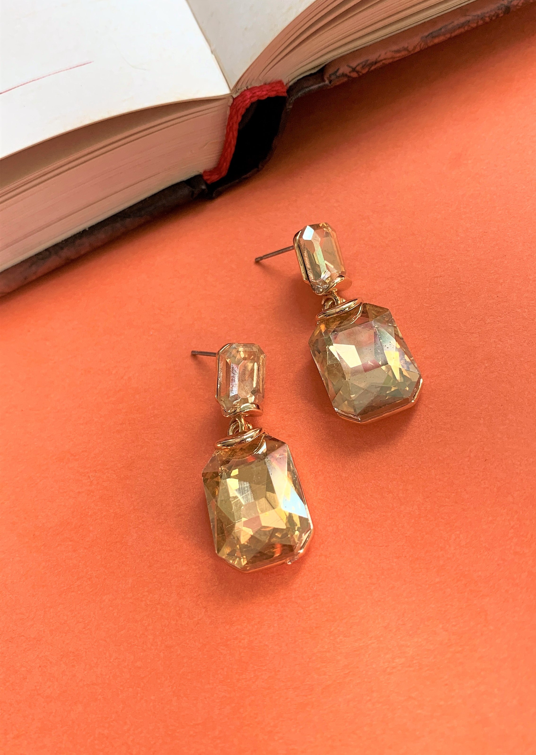Emerald Cut Yellow Stone Dangling Earring