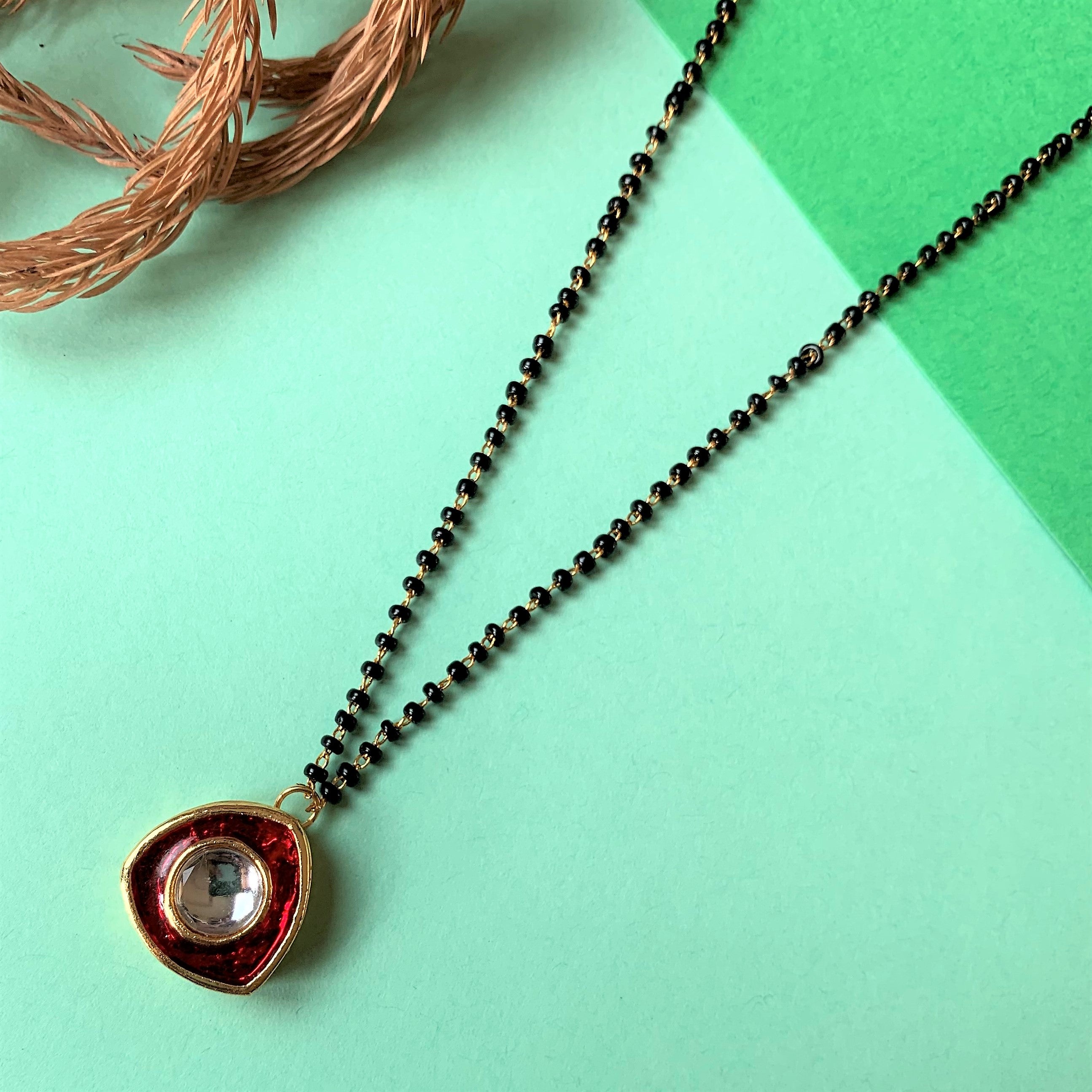 RED ENAMEL WITH KUNDAN MANGALSUTRA NECKLACE