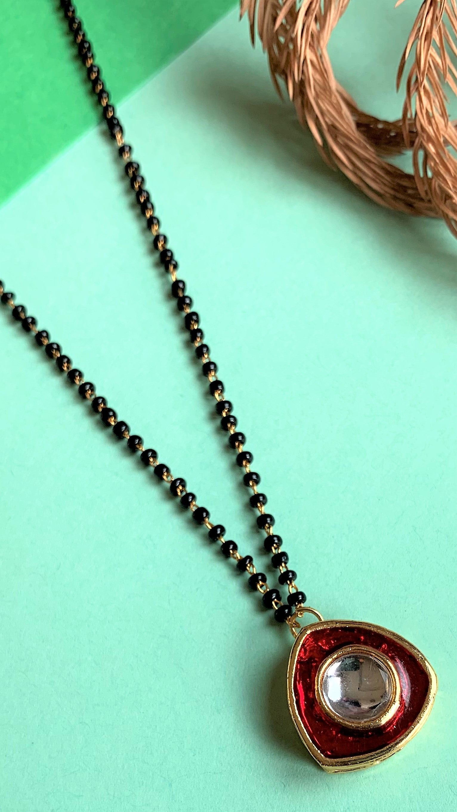 RED ENAMEL WITH KUNDAN MANGALSUTRA NECKLACE