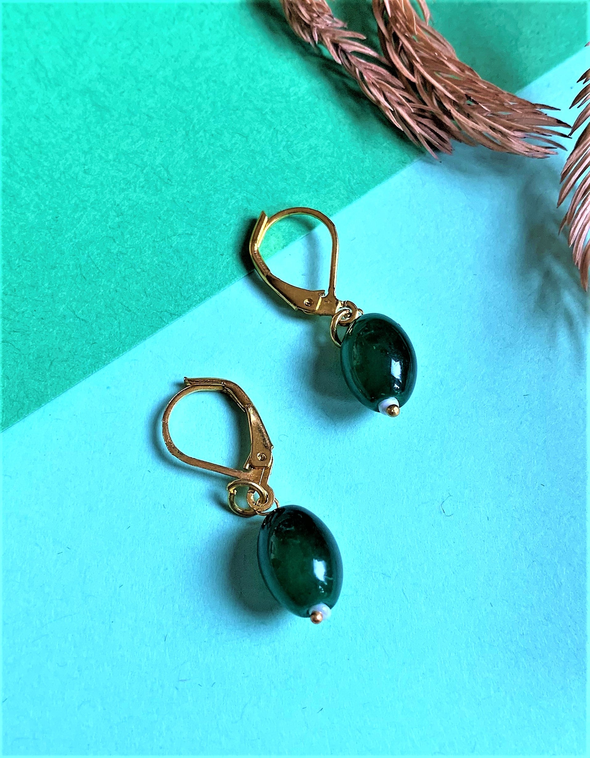 Green Drops Earring with Ear Clicks