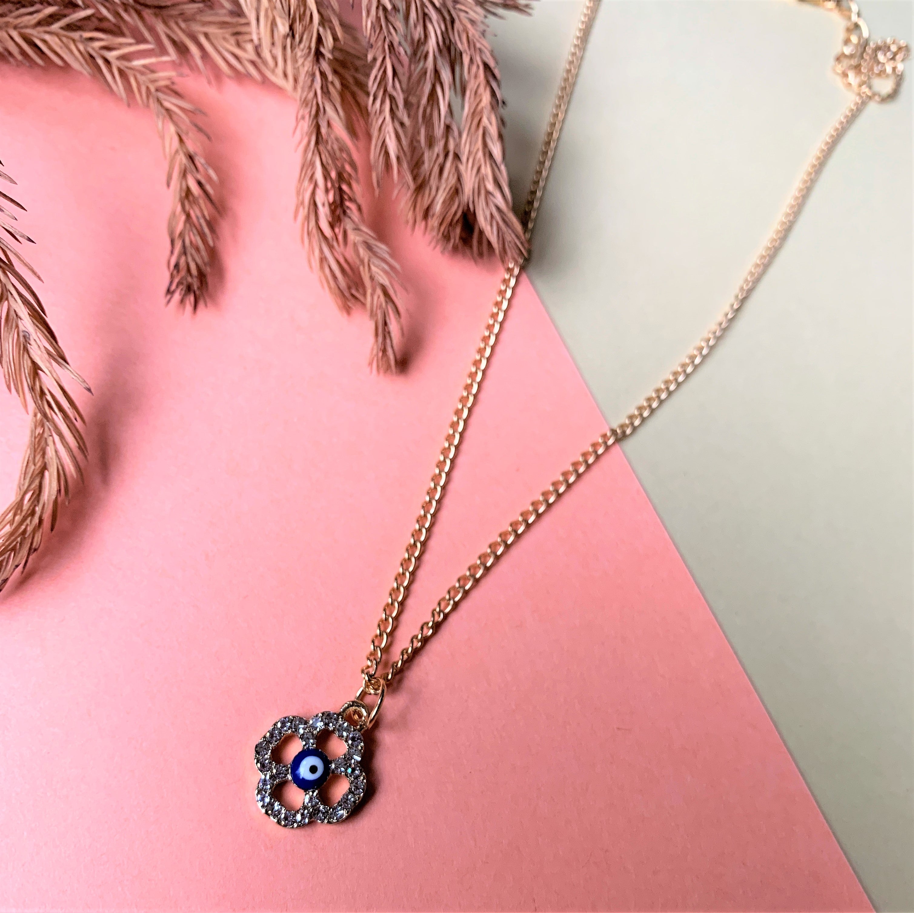 Gold Plated American Diamond Evil Eye Pendent